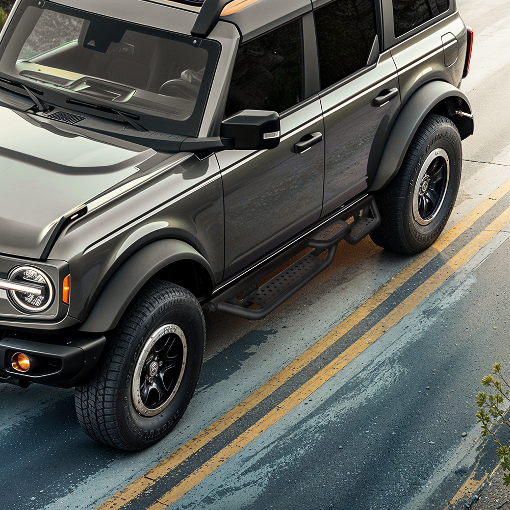 Side view of OEDRO® Running Boards for 2021-2025 Ford Bronco 4 Door Nerf Bar (Not fit the Factory Rock Rails)