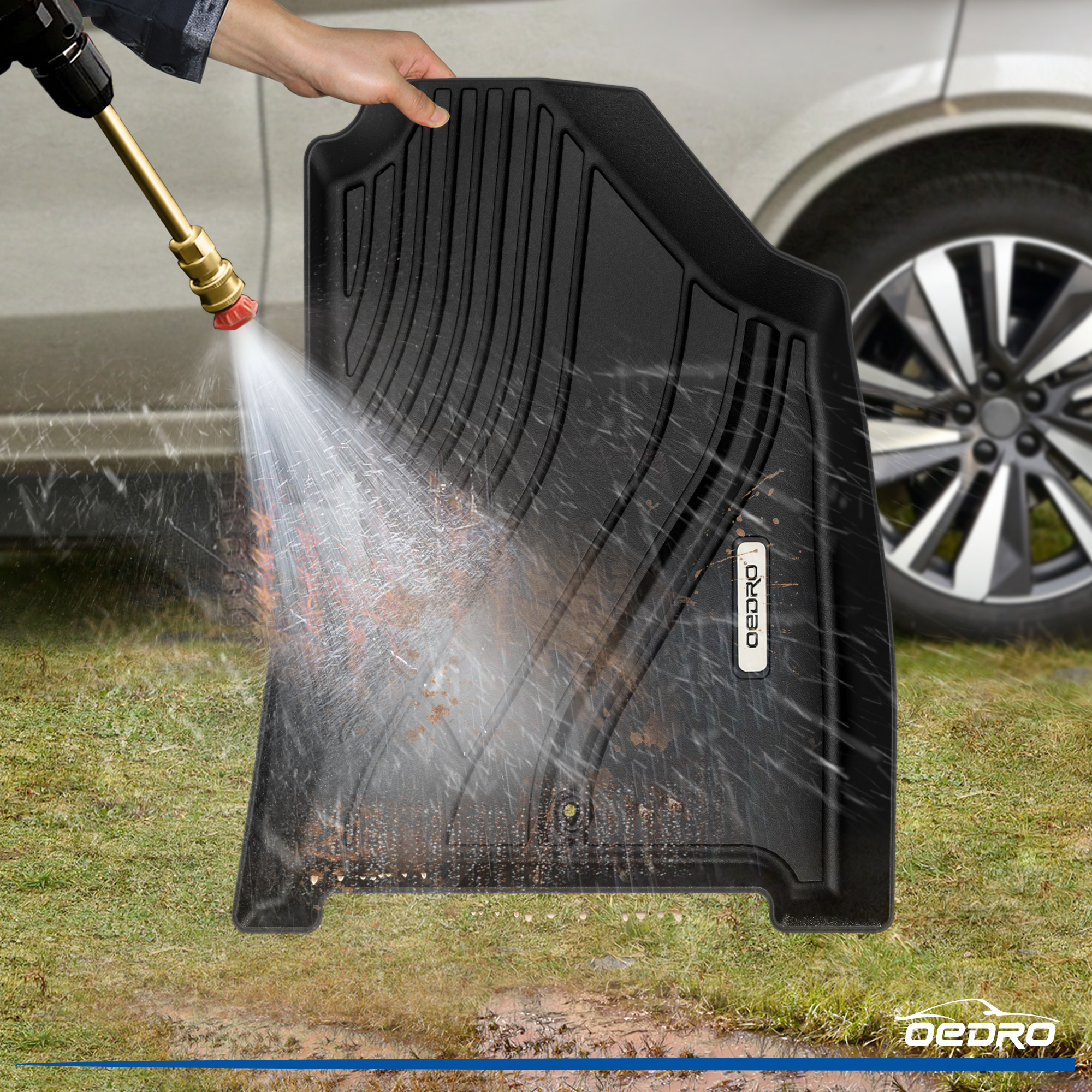 Side view of Floor Mats & Trunk Mat with Backrest for 2024 2025 Hyundai Santa Fe (Not Hybrid) 6 Seat & 7 Seat, TPE All-Weather Guard Front and Rear Row Full Set Li