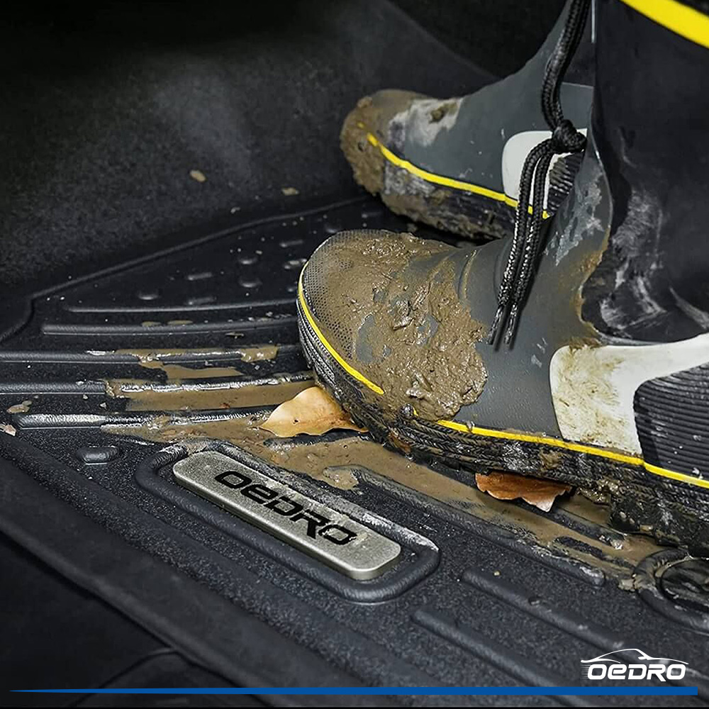 Side view of OEDRO Floor Mats Liners Compatible with 2023-2025 Honda Pilot, Unique Black TPE All Weather Protection Car Mats Includes 1st and 2nd, Row and Cargo Tr