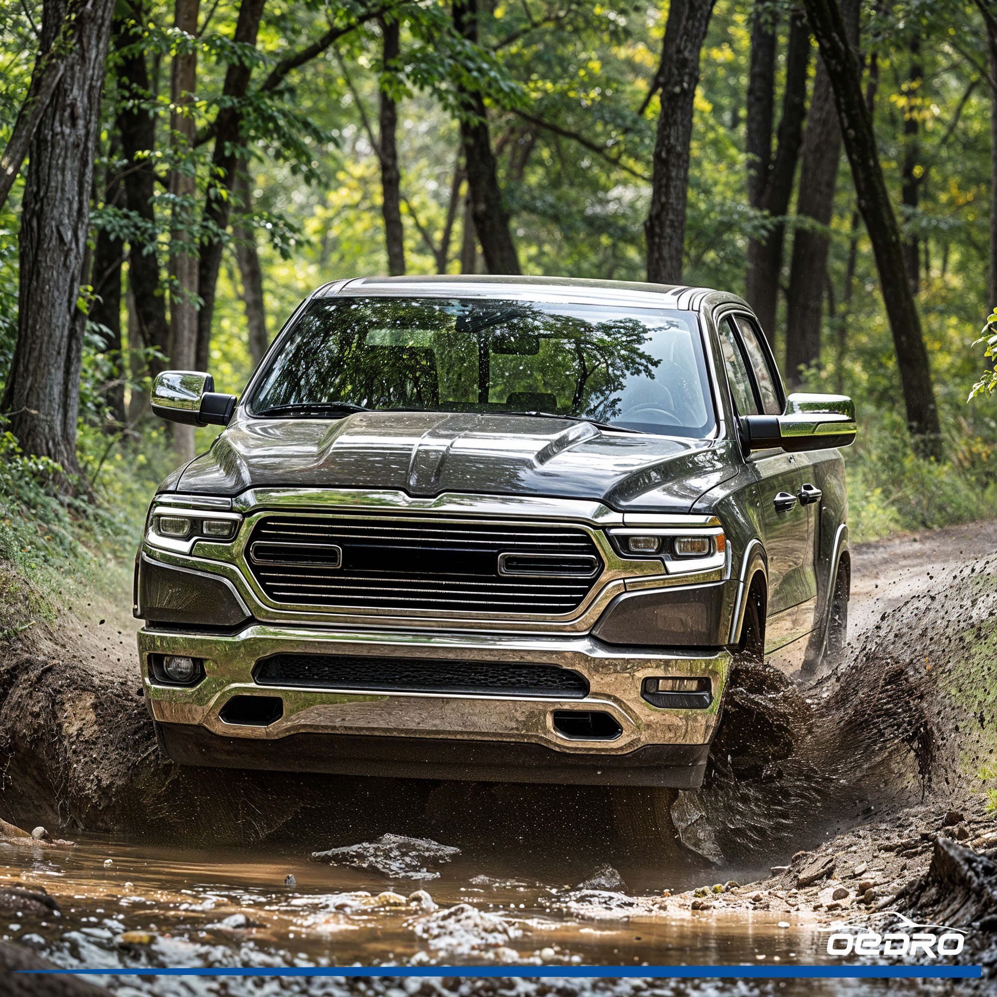 Side view of OEDRO Floor Mats for 2019-2024 Dodge Ram 1500 New Body Crew Cab (NOT for Classic Models), Front Row Bucket Seats, with Under Seat Storage Box