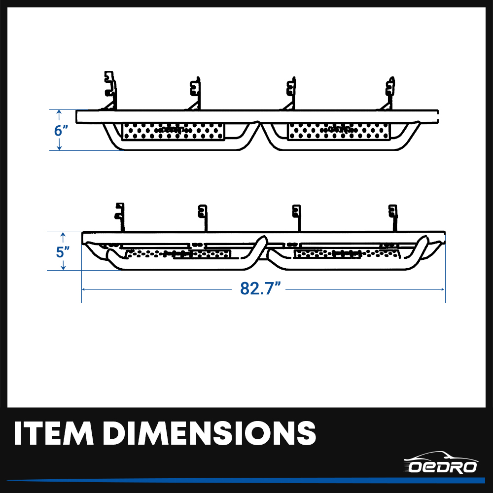 Side view of OEDRO® Running Boards for 2022-2026 Toyota Tundra Crewmax Cab, Bolt-on Drop Side Step, Black Powder Coated All-Steel Nerf Bar