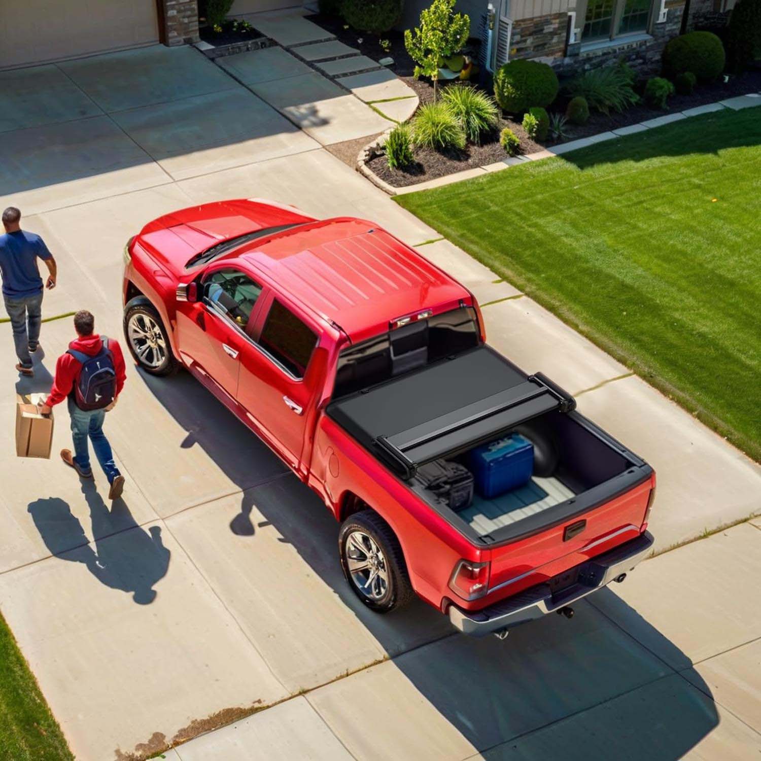 Side view of OEDRO 6.4ft Soft Quad-Fold Truck Bed Tonneau Cover for 2002-2025 Dodge Ram 1500 (Inclu. Classic & New), 2003-2025 Dodge Ram 2500 3500 w/o Ram Box