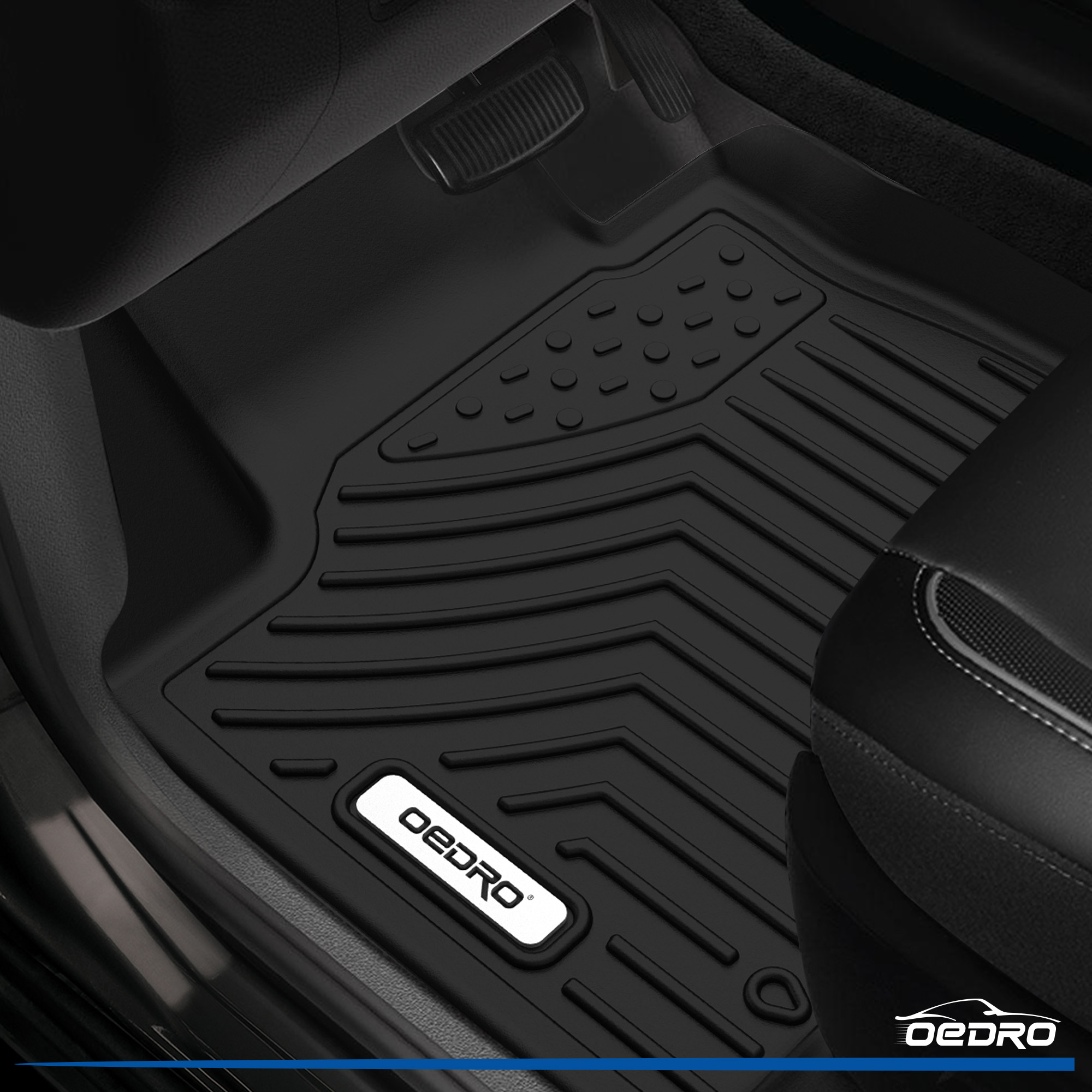 Side view of OEDRO® Floor Mats for 2022-2025 Hyundai Tucson, Black TPE All-Weather Guard Front, and Second Row Full Set Liners