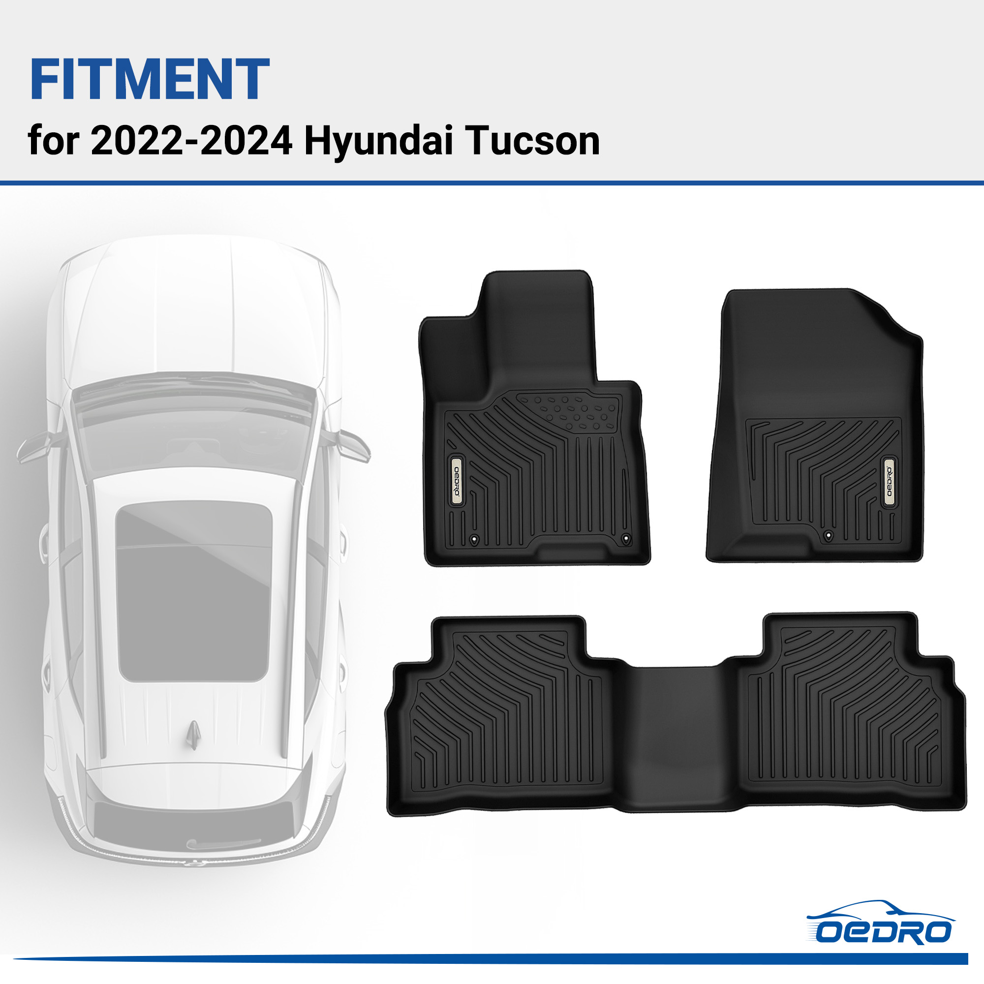 Side view of OEDRO® Floor Mats for 2022-2025 Hyundai Tucson, Black TPE All-Weather Guard Front, and Second Row Full Set Liners