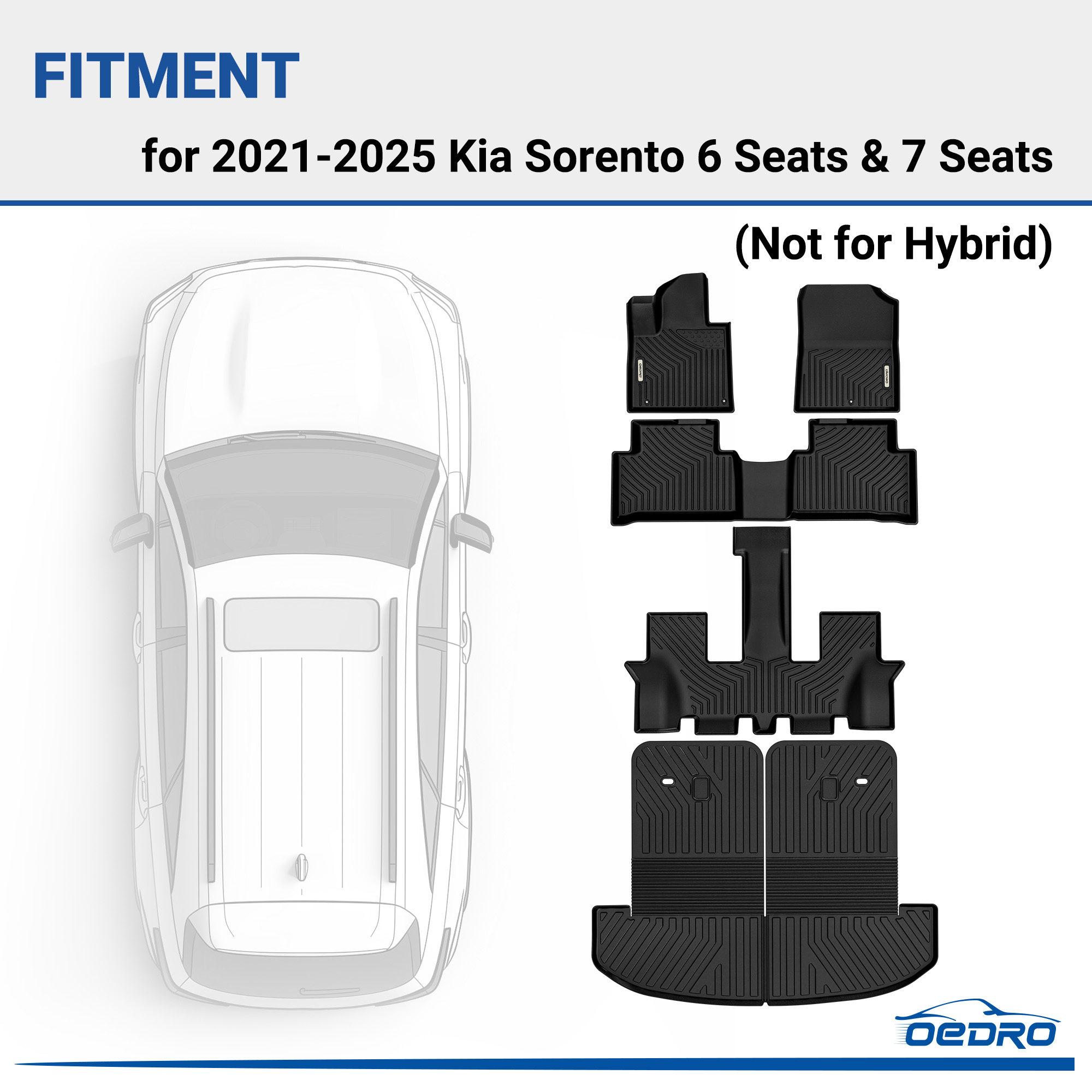 Side view of Floor Mats & Trunk Mat with Backrest Mat Fit for 2025-2021 Kia Sorento 6 Seats & 7 Seats(Not for Hybrid)，Unique TPE All-Weather Guard Floor Liner Set