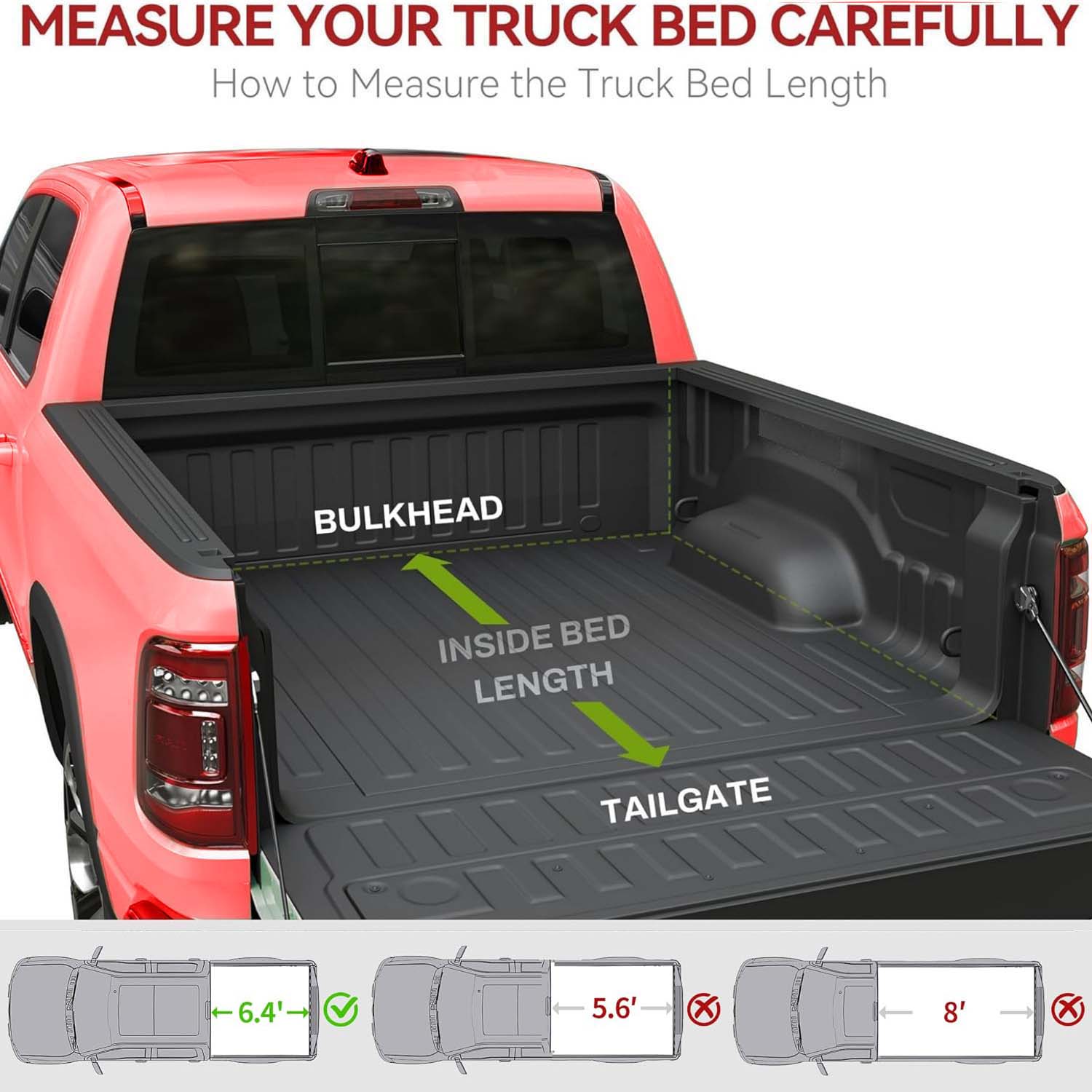 Side view of OEDRO 6.4FT Soft Tri-Fold Tonneau Cover for 2002-2025 Dodge Ram 1500; 2003-2025 Dodge Ram 2500 3500 for Models w/o Ram Box