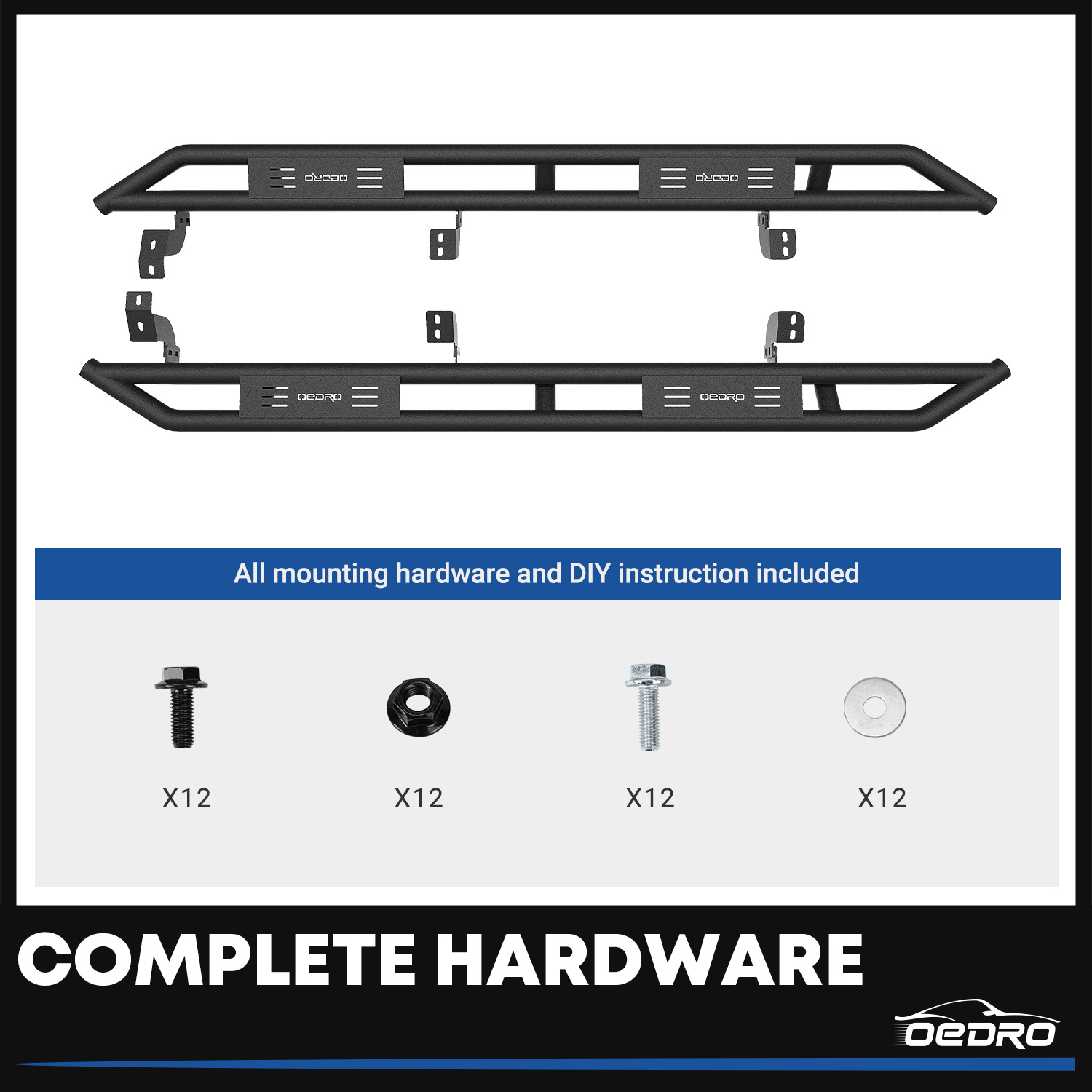 Side view of OEDRO Running Boards for 2007-2021 Toyota Tundra Double Cab, Side Step Nerf Bars