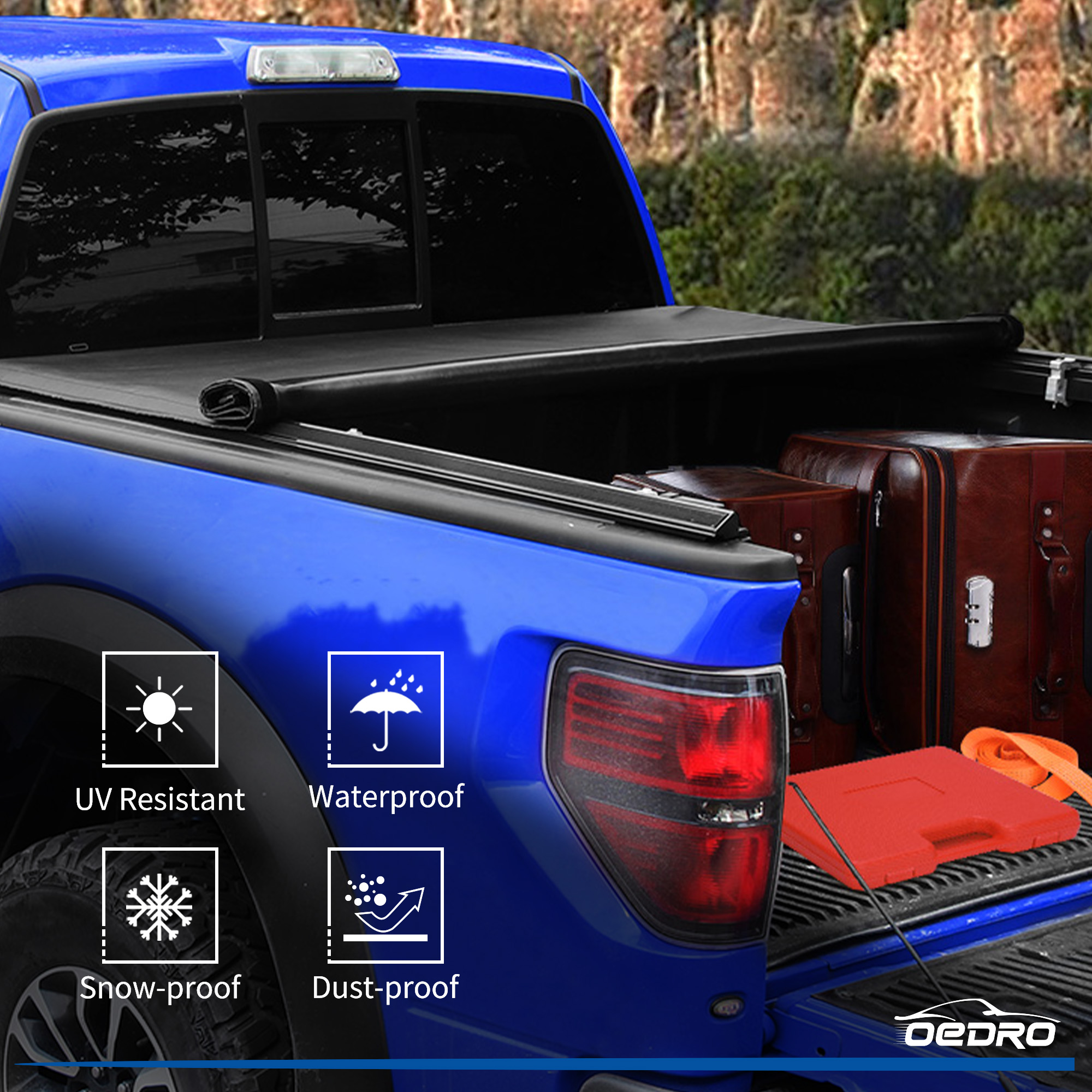 Side view of OEDRO 5.2ft Bed Soft Roll-Up Tonneau Cover Fits for 2015-2026 Chevy Colorado & GMC Canyon Durable UV Rays Double-Layer PVC