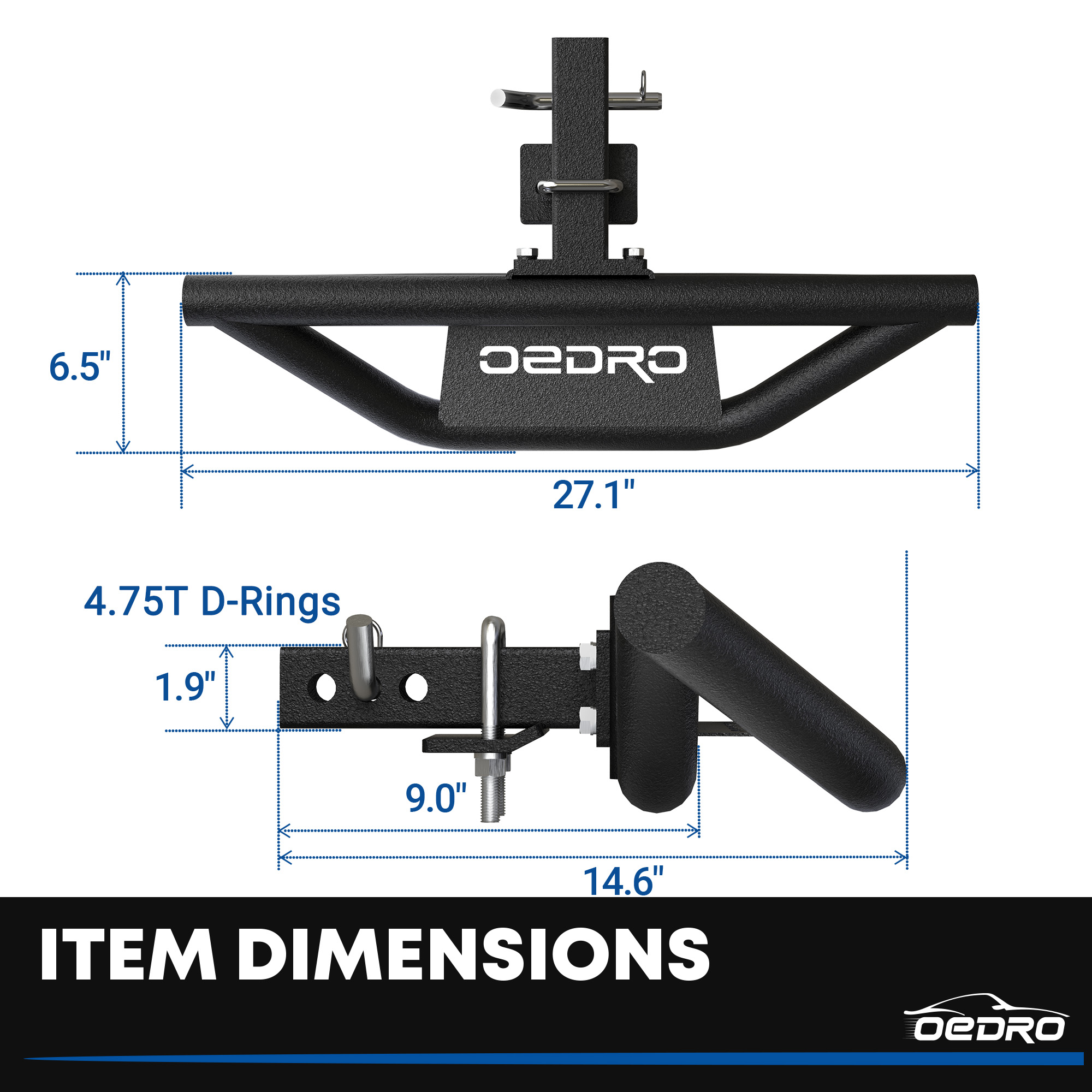 Side view of 2" Hitch Tow Step Replacement for Truck Vehicles with 2" Hitch Receiver Rear Bumper Guard Protector Upgraded Textured Black Hitch Step Bar