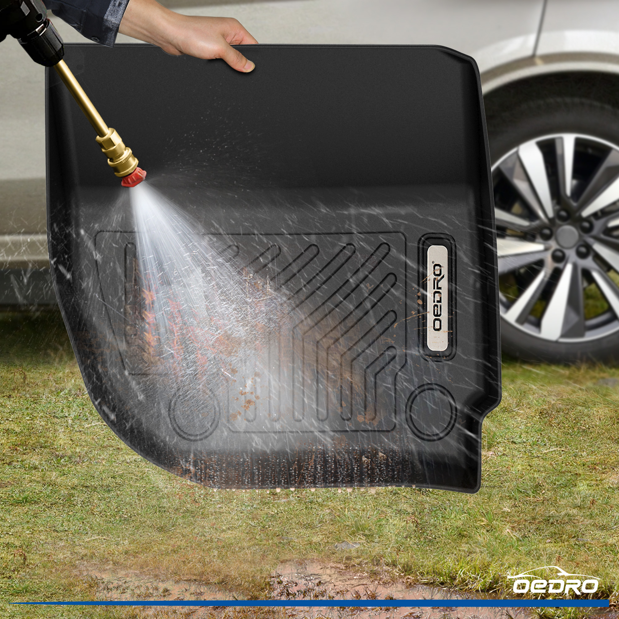 Side view of OEDRO Floor Mats for 2015-2020 Honda Fit, All-Weather Guard Front & 2nd Row Liner Set