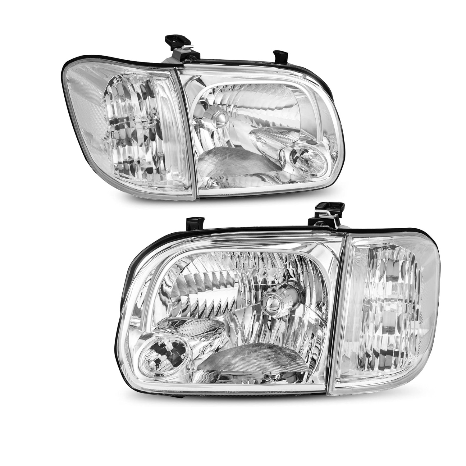 YITAMOTOR® Headlight Assembly Compatible with 2005-2006 Tundra Double/Crew Cab 2005 2006 2007 Sequoia Chrome Housing Clear Lens Clear Reflector (Not s