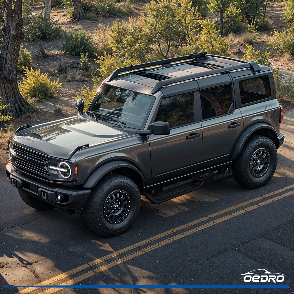 Side view of OEDRO® Running Boards for 2021-2025 Ford Bronco 4 Door Nerf Bar (Not fit the Factory Rock Rails)