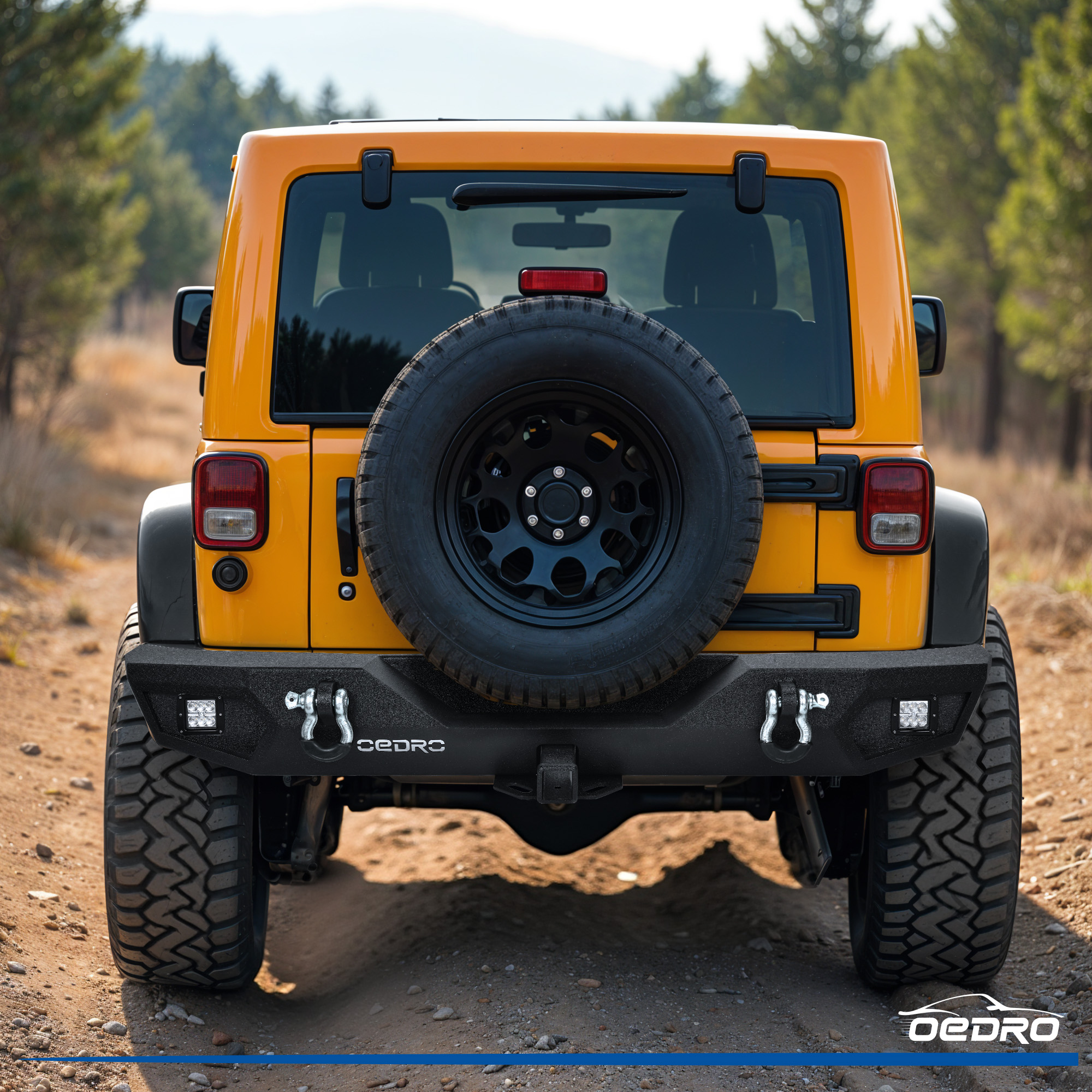 Side view of OEDRO Rear Bumper for 2007-2018 Jeep Wrangler JK Unlimited, Rock Crawler Bumper with Hitch Receiver & 2X LED Lights Off Road Textured Black