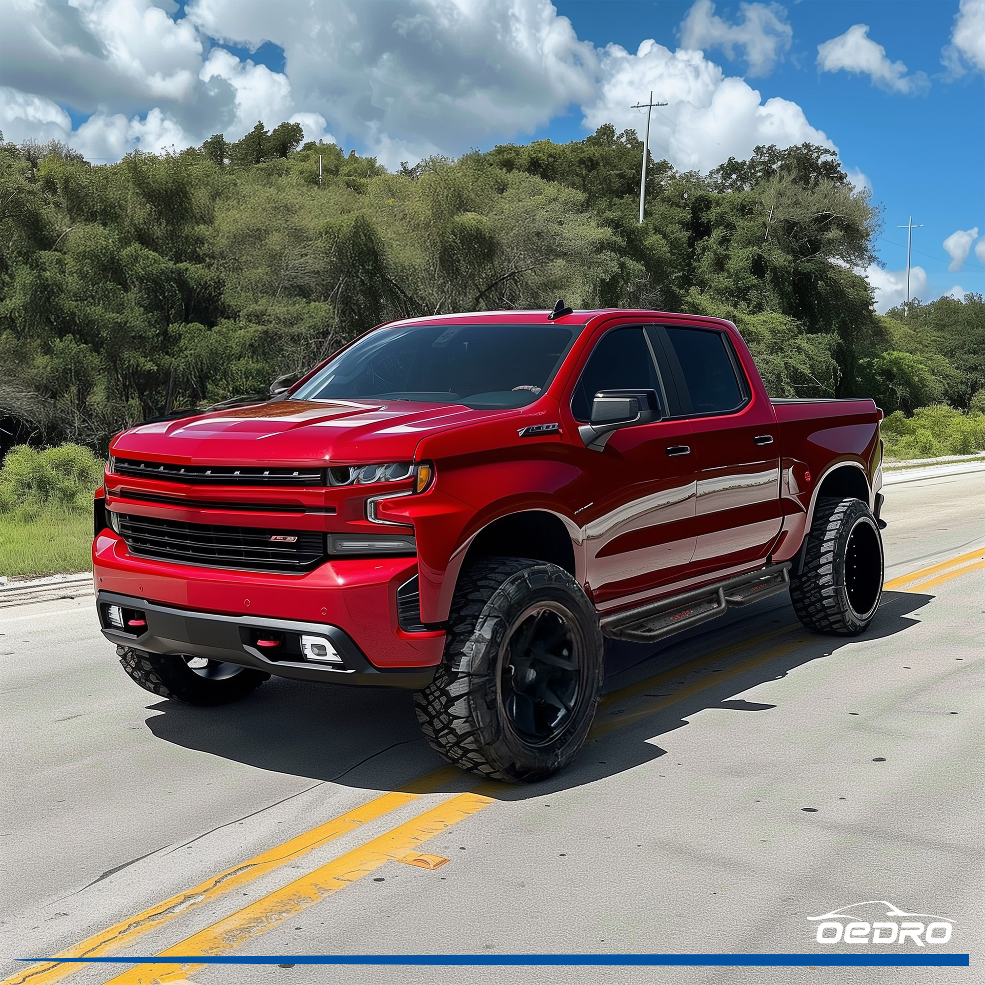Side view of OEDRO 6'' Running Boards for 2019-2026 Chevy Silverado/GMC Sierra 1500, 2020-2026 Chevy Silverado/GMC 2500HD 3500HDCrew Cab(Excl. 2019 1500LD/Limited)