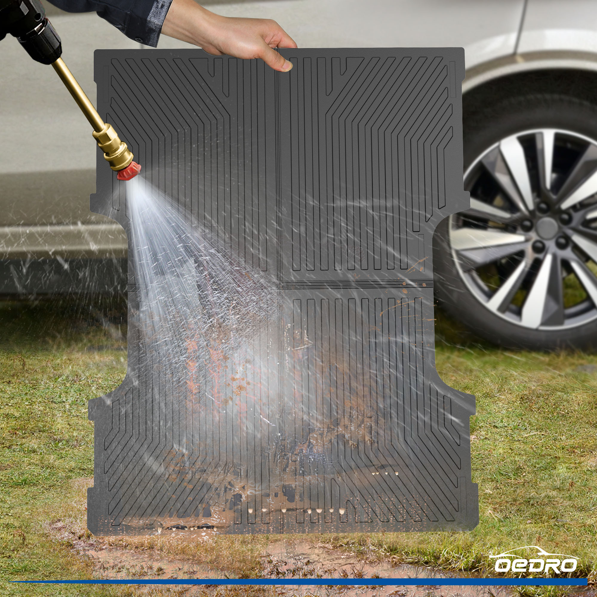 Side view of OEDRO® Truck Bed Mat for 2022-2026 Toyota Tundra CrewMax Bed 6.5FT, TPE All-Weather Bed Liner for Toyota Tundra Rear Trunk Cover Mat