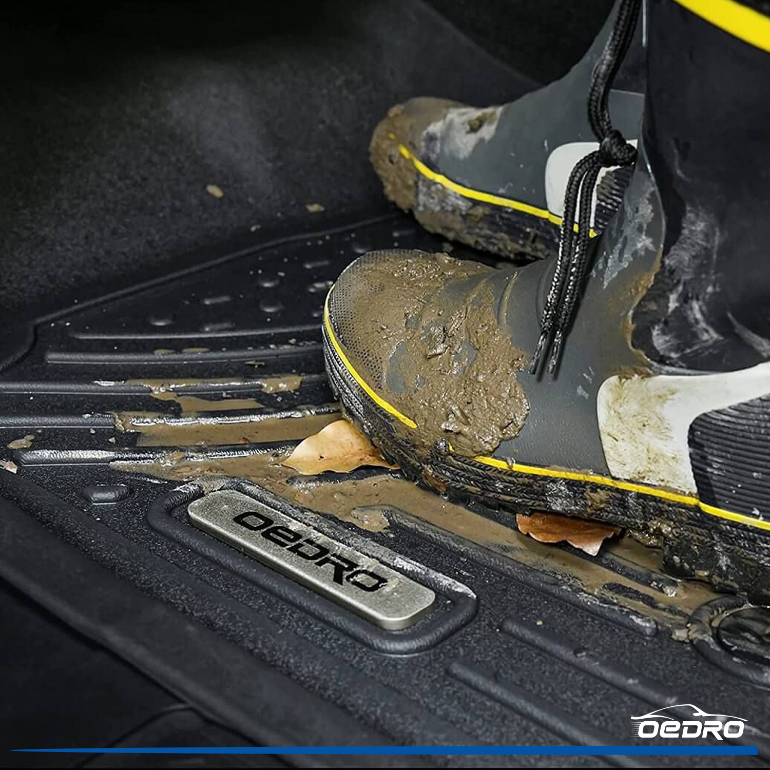 Side view of OEDRO Floor Mats for 2005-2011 Toyota Tacoma Double Cab, Custom Fit Front & 2nd Seat 2 Row Floor Liner Set