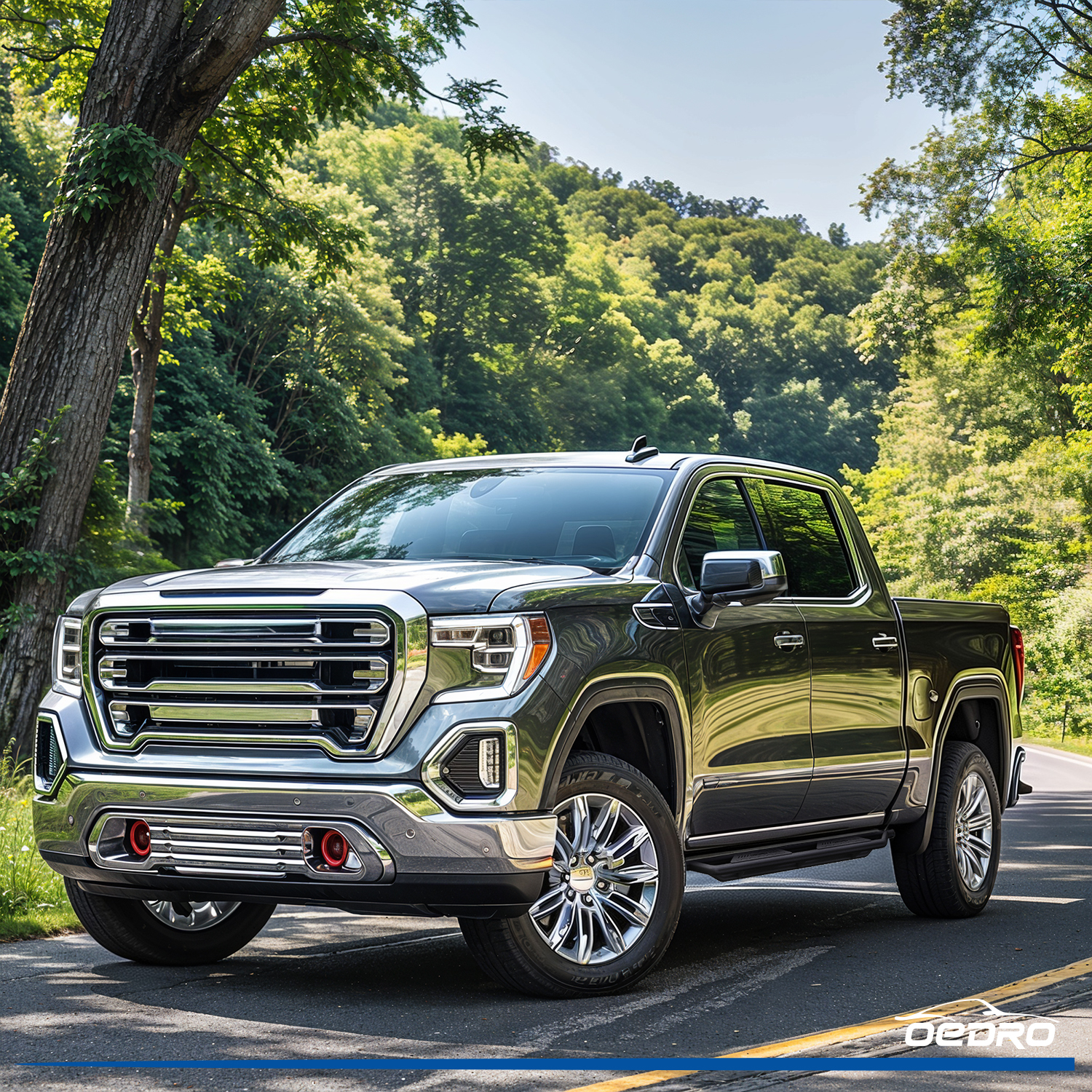 Side view of OEDRO Running Boards for 2019-2025 Silverado/Sierra 1500 2500 HD 3500 HD Crew Cab