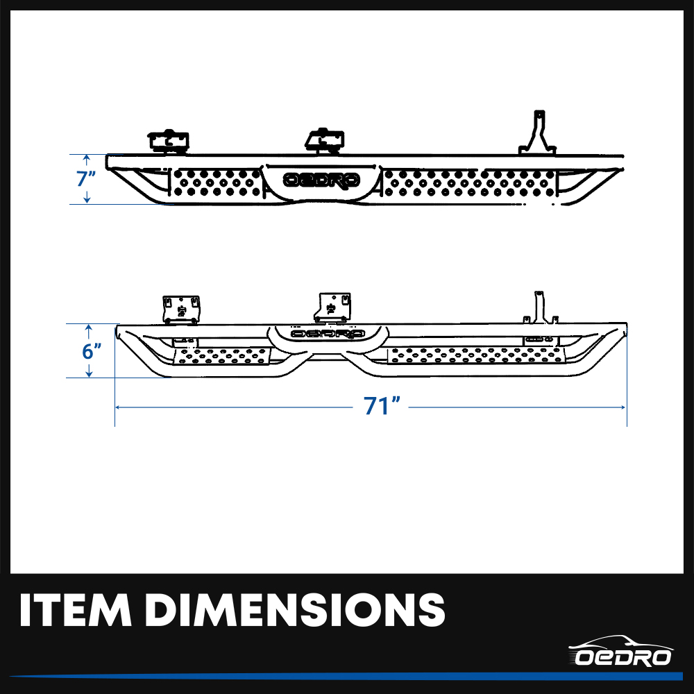 Side view of OEDRO® Running Boards for 2021-2025 Ford Bronco 4 Door Nerf Bar (Not fit the Factory Rock Rails)