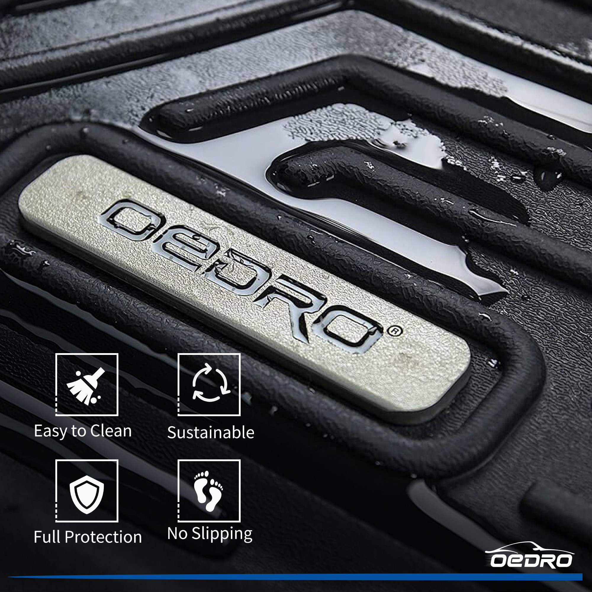 Side view of OEDRO Floor Mats Fit for 2021-2026 Kia Seltos, TPE All-Weather Seltos Floor Liners Custom Fit Rubber, 2 Row Liner Set Black