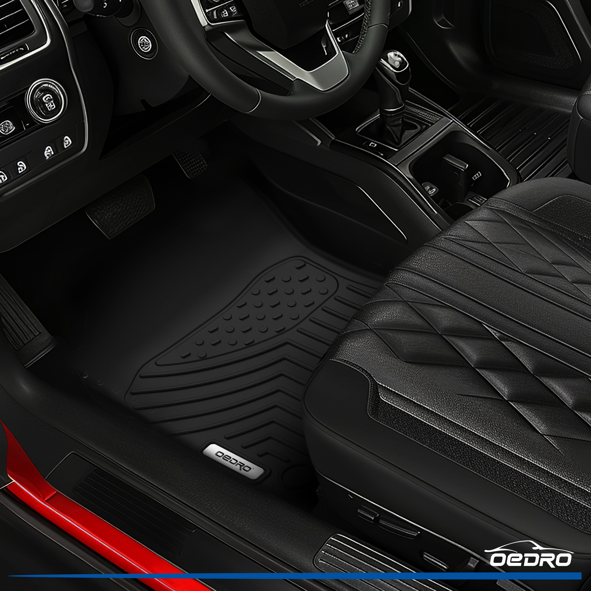 Side view of OEDRO Floor Mats for 2019-2024 Dodge Ram 2500 Crew Cab with 1st Row Bucket or Bench Seats, Custom Fit TPE All Weather Car Floor Liners