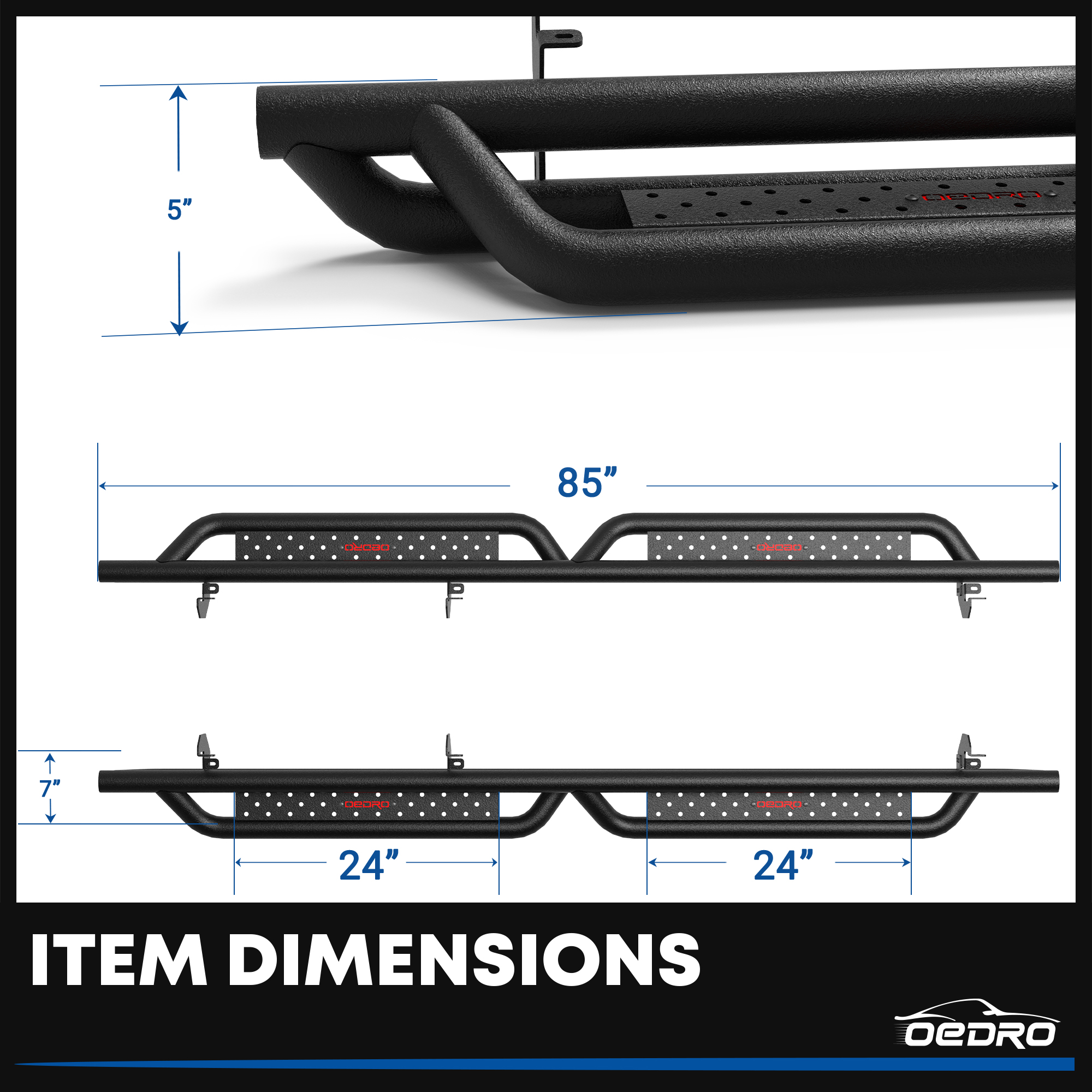 Side view of OEDRO 6'' Running Boards for 2019-2026 Chevy Silverado/GMC Sierra 1500, 2020-2026 Chevy Silverado/GMC 2500HD 3500HDCrew Cab(Excl. 2019 1500LD/Limited)