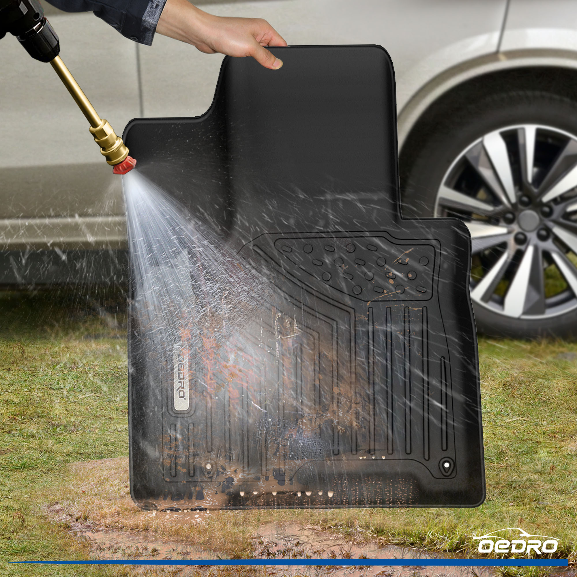 Side view of OEDRO® Floor Mats for 2022-2025 Hyundai Tucson, Black TPE All-Weather Guard Front, and Second Row Full Set Liners