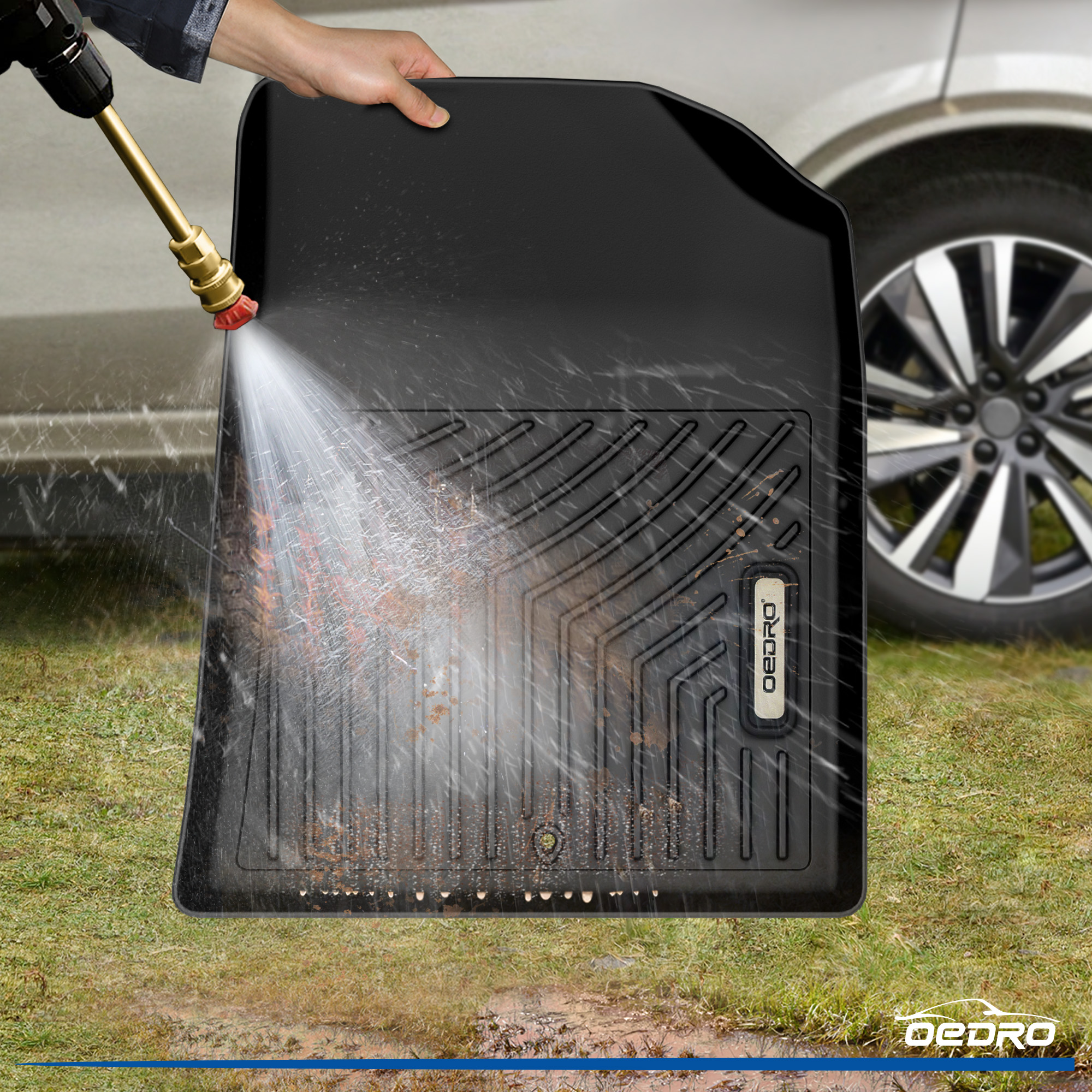 Side view of OEDRO Floor Mats Fit for 2021-2026 Kia Seltos, TPE All-Weather Seltos Floor Liners Custom Fit Rubber, 2 Row Liner Set Black