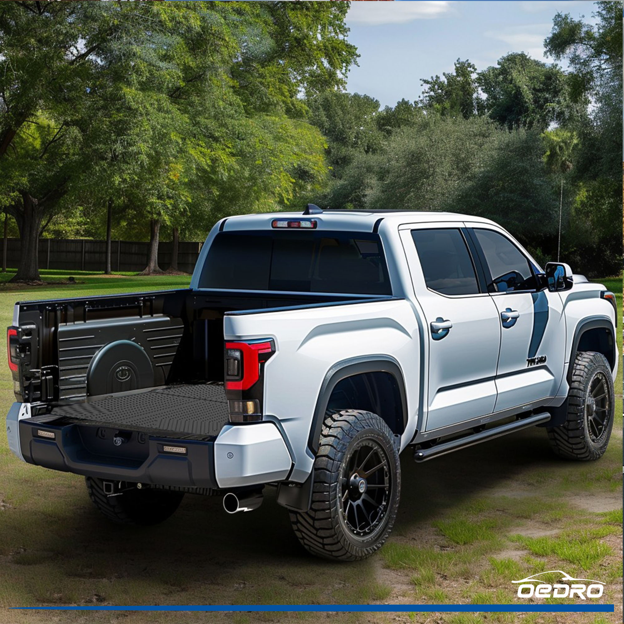 Side view of OEDRO® Truck Bed Mat for 2022-2026 Toyota Tundra CrewMax Bed 6.5FT, TPE All-Weather Bed Liner for Toyota Tundra Rear Trunk Cover Mat