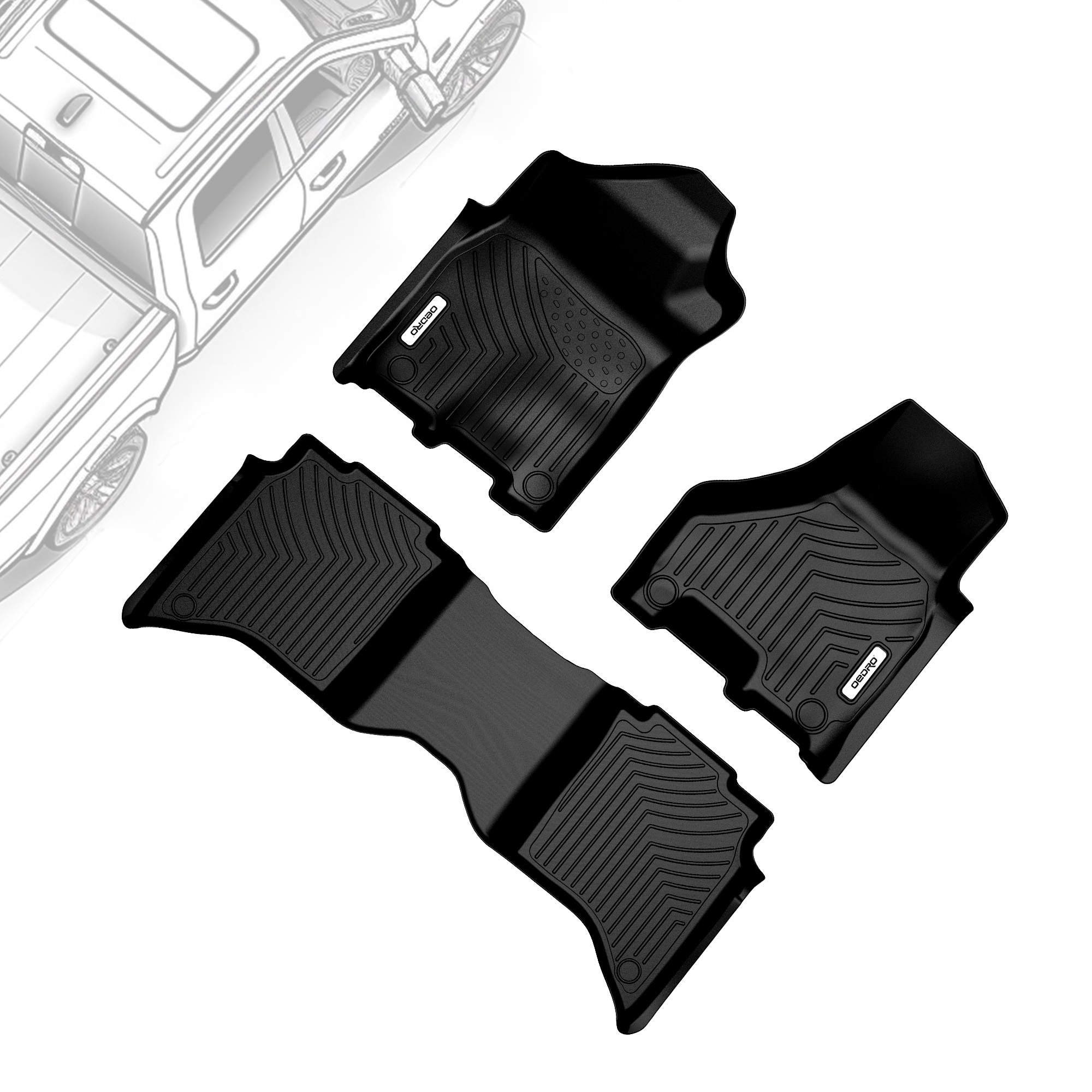 Side view of OEDRO Floor Mats for 2019-2024 Dodge Ram 2500 Crew Cab with 1st Row Bucket or Bench Seats, Custom Fit TPE All Weather Car Floor Liners