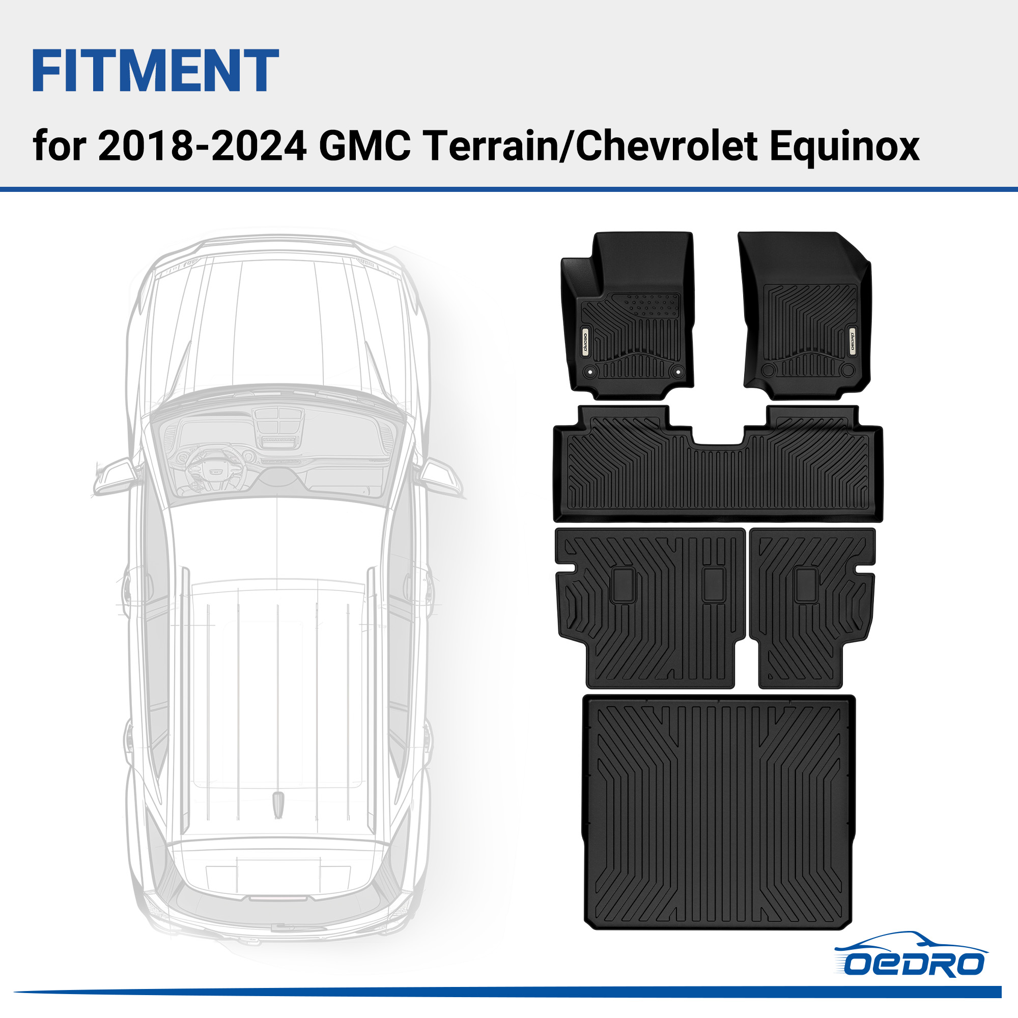 Side view of Floor Mats for GMC Terrain/Chevrolet Equinox 2018-2024, Custom Fit TPE All Weather Trunk Mat with Backrest Full Mat Set