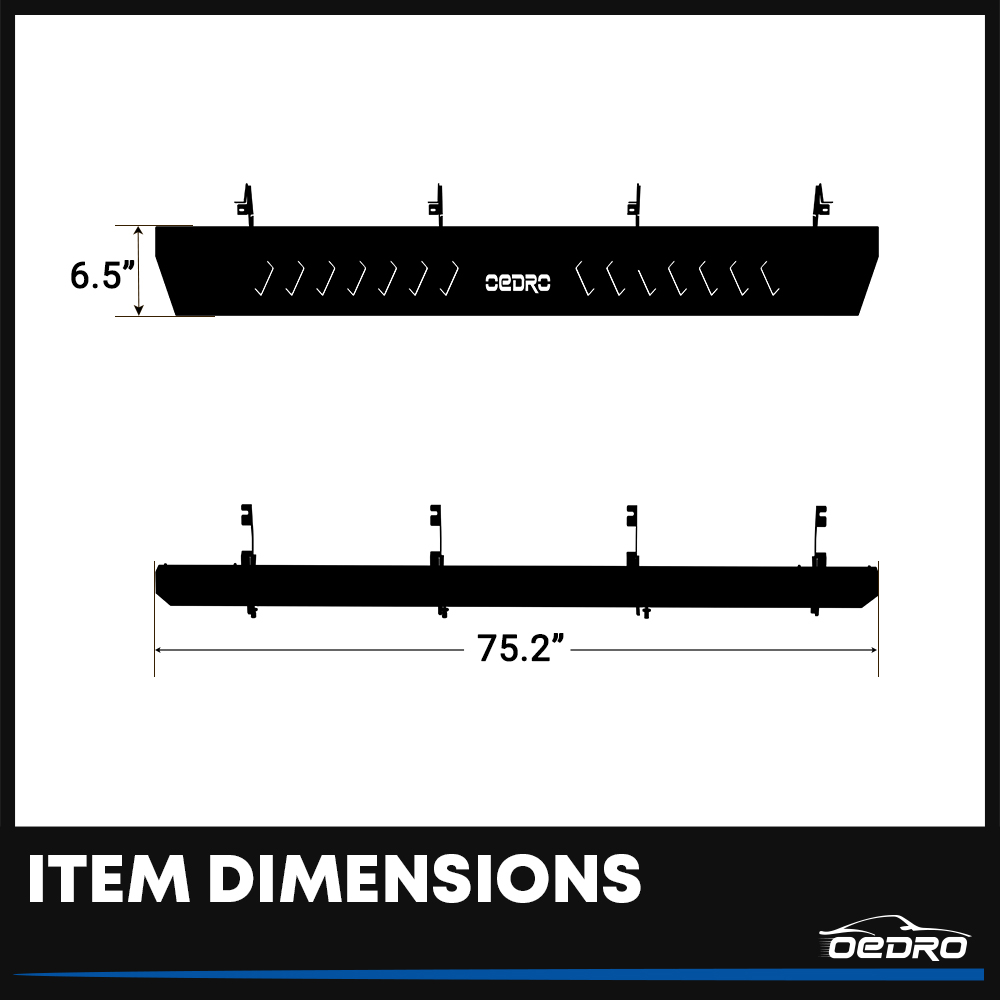 Side view of OEDRO 6.5" Running Boards Compatible with 2005-2023 Toyota Tacoma Double Cab/Crew Cab, Steel Side Steps Nerf Bars Rails, Black and Red