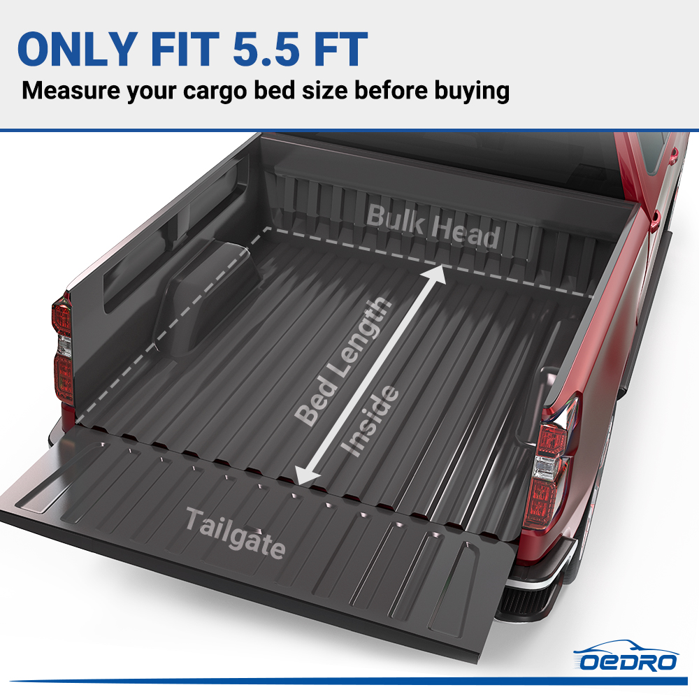Side view of OEDRO 5.5FT Soft Quad-Fold Tonneau Cover | Weatherproof Truck Bed Cover | Fits 2015-2026  Ford F-150 5.5FT Truck Bed