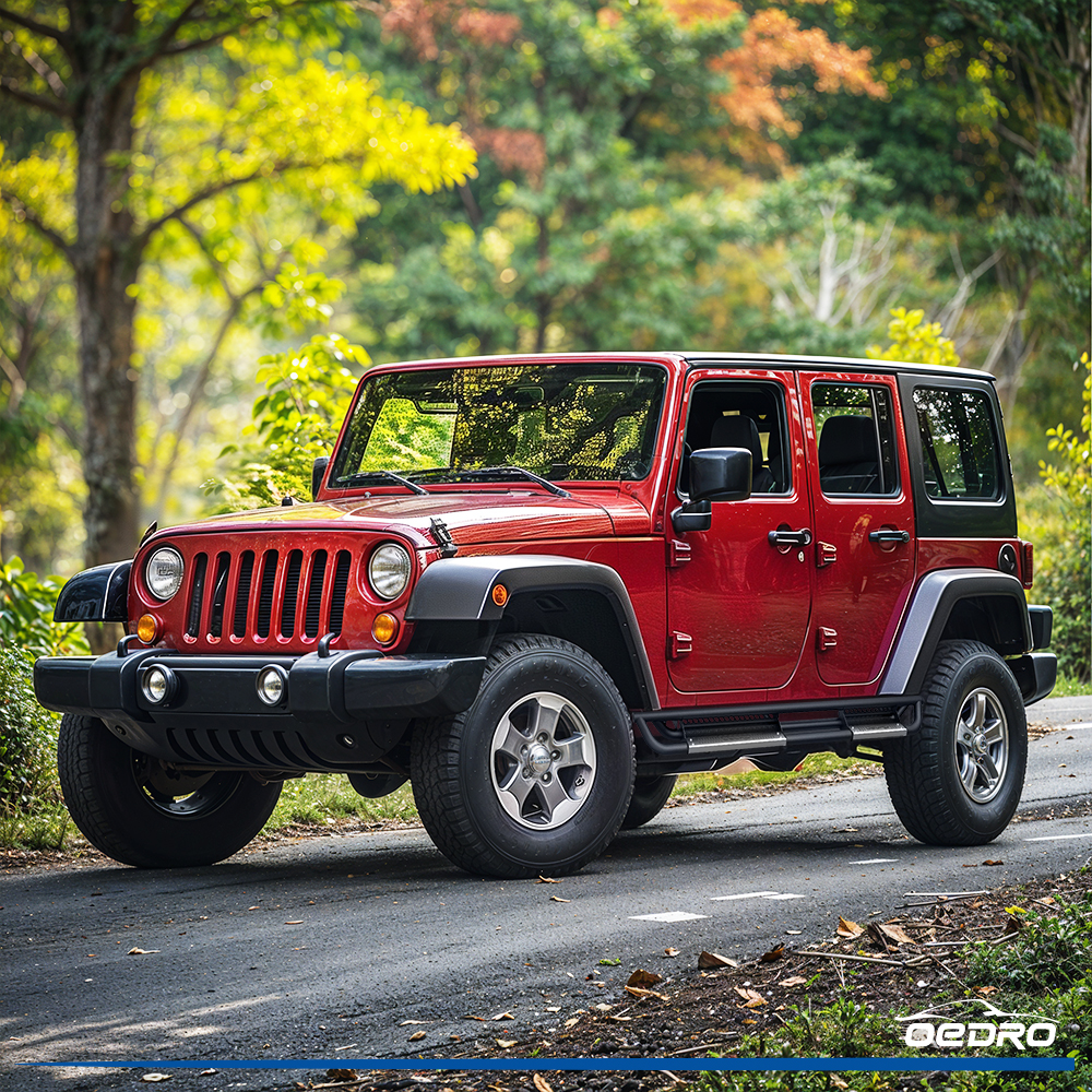 Side view of OEDRO 6" Running Boards for 2007-2018 Jeep Wrangler JK & Unlimited 4 Door, Black Silver Powder Coated Nerf Bar
