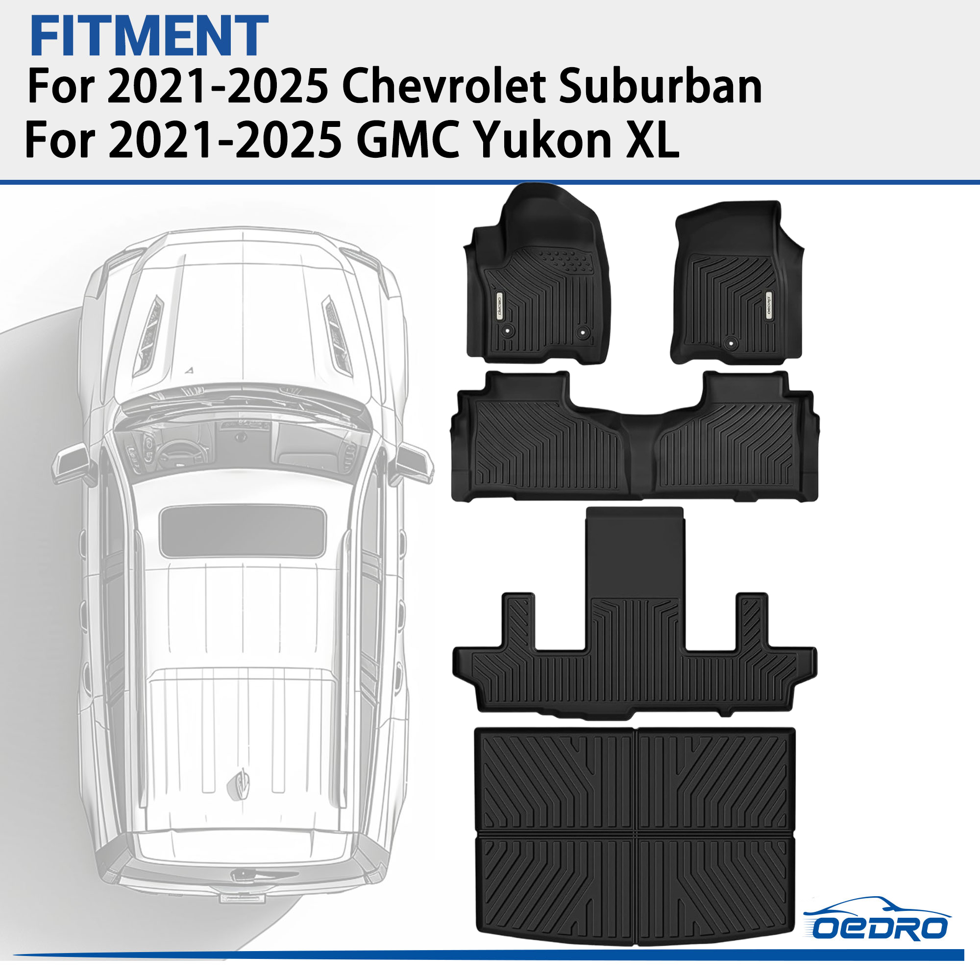Side view of OEDRO® Floor Mats Fit for 2021-2025 Chevrolet Suburban / 2021-2025 GMC Yukon XL Seat Floor Liners Cargo Liners, TPE All Weather Car Mat Set Liners 3 R