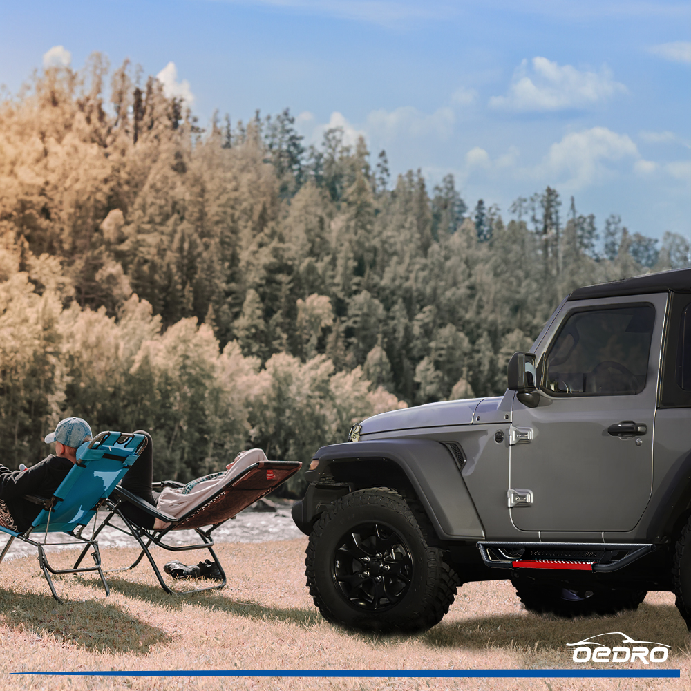 Side view of OEDRO 6 inch Running Boards, Drop Side Steps Compatible with 2018-2026 Jeep Wrangler JL 2 Door, All Steel Nerf Bar Paintable Step Plates