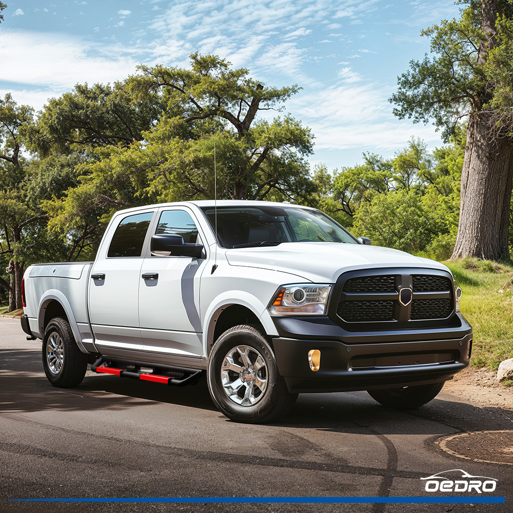 Side view of OEDRO® Running Boards for 2009-2018 Dodge Ram 1500 Crew Cab, 2019-2024 Dodge Ram 1500 Classic, 2010-2024 Dodge Ram 2500/3500