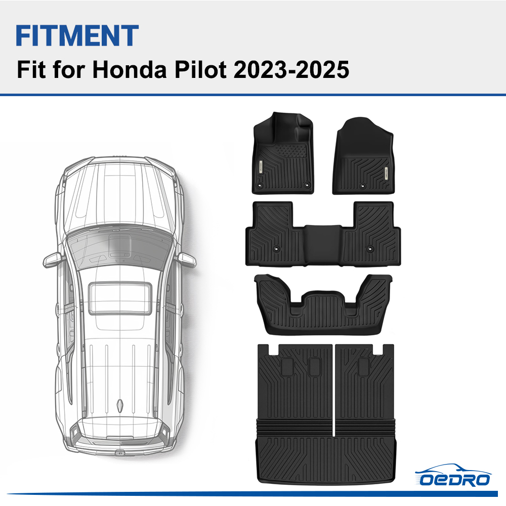 Side view of OEDRO Floor Mats Liners Compatible with 2023-2025 Honda Pilot, Unique Black TPE All Weather Protection Car Mats Includes 1st and 2nd, Row and Cargo Tr