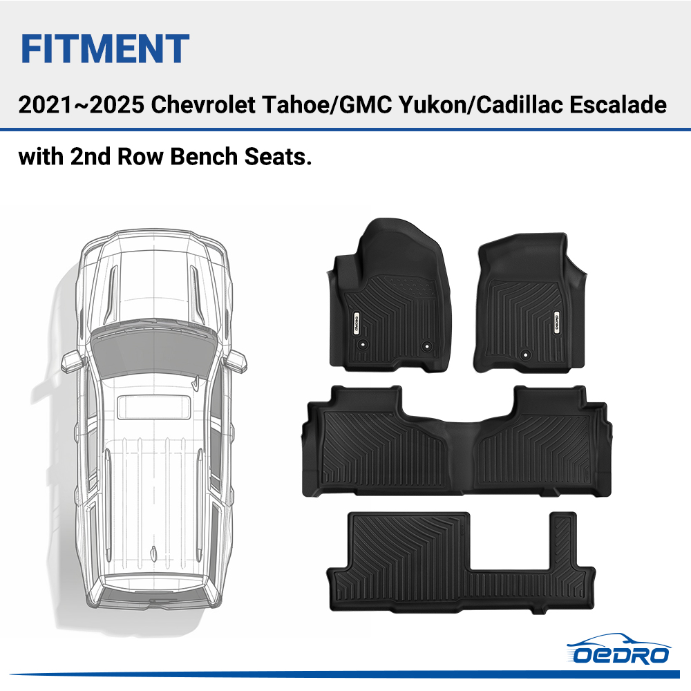 Side view of OEDRO 3 Row Floor Mats for 2021-2025 Chevy Tahoe/ GMC Yukon/ Cadillac Escalade