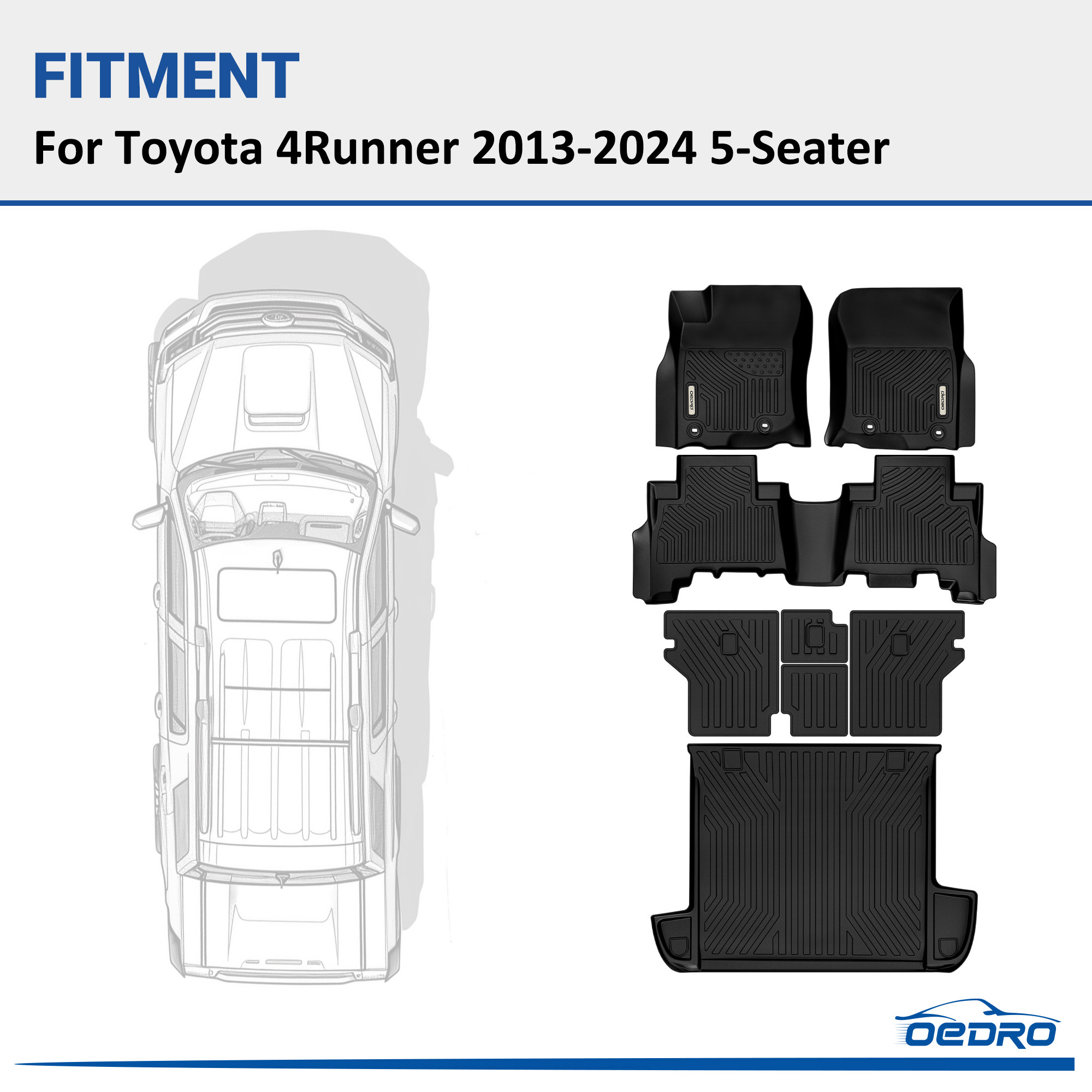 Side view of Floor Mats for Toyota 4Runner 2013-2024 5-Seater, Custom Fit TPE All Weather Trunk Mat with Backrest for Toyota 4Runner Accessories, Odorless Anti-Sli