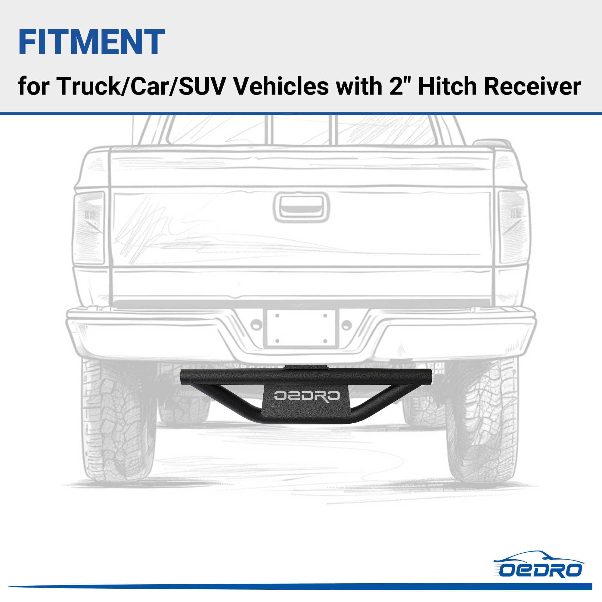 Side view of 2" Hitch Tow Step Replacement for Truck Vehicles with 2" Hitch Receiver Rear Bumper Guard Protector Upgraded Textured Black Hitch Step Bar