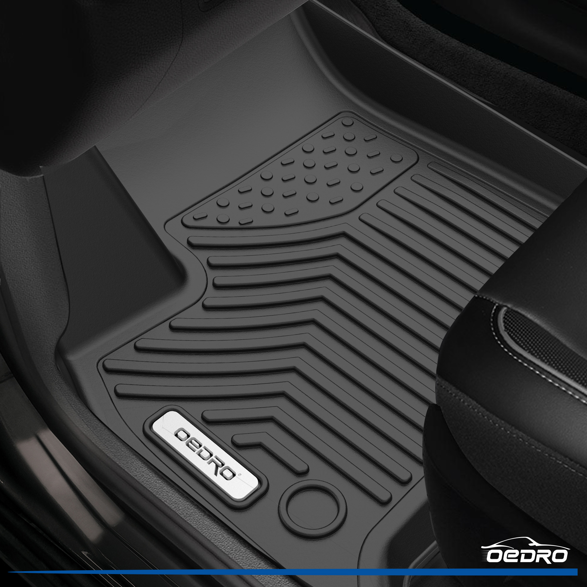 Side view of OEDRO Floor Mats & Cargo Liner Fits for 2018-2025 Chevy Traverse, Custom-Fit TPE All-Weather Protection for 7-Seater with 2nd Row Bucket Seats