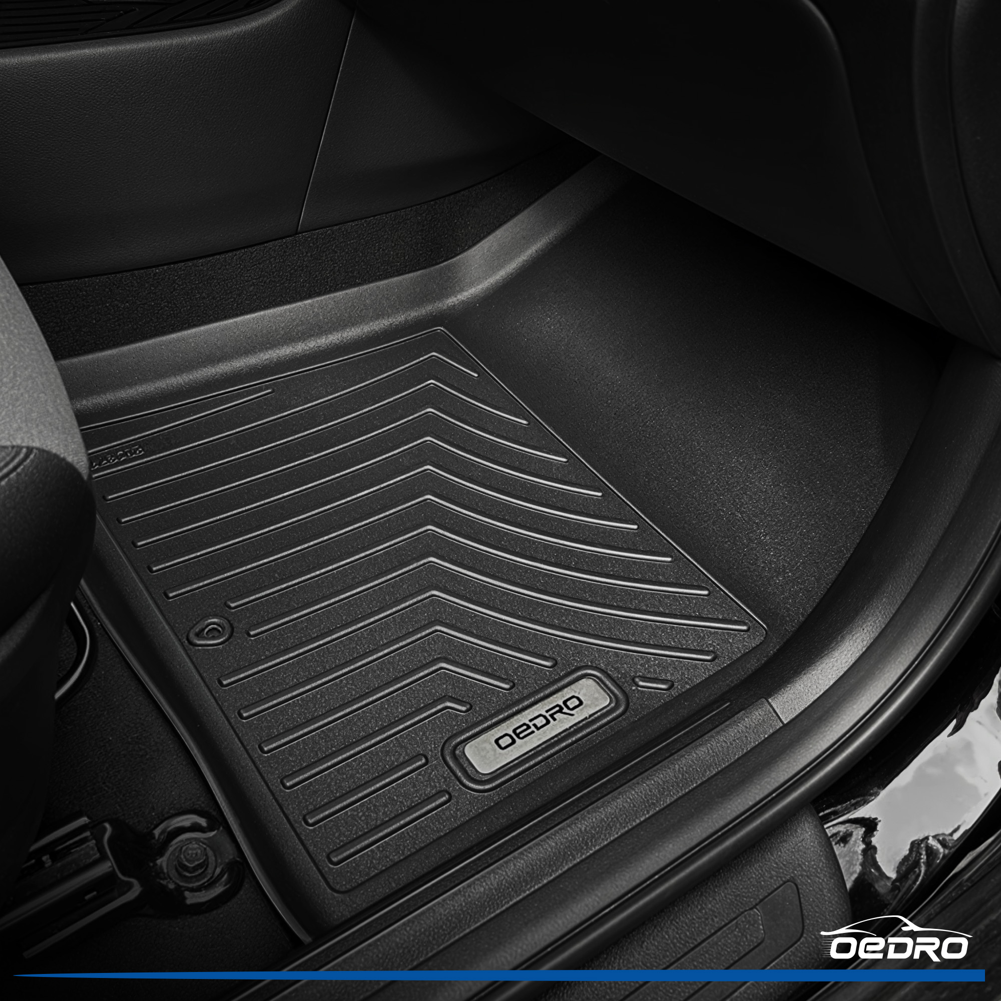Side view of OEDRO Floor Mats Fit for 2021-2026 Kia Seltos, TPE All-Weather Seltos Floor Liners Custom Fit Rubber, 2 Row Liner Set Black