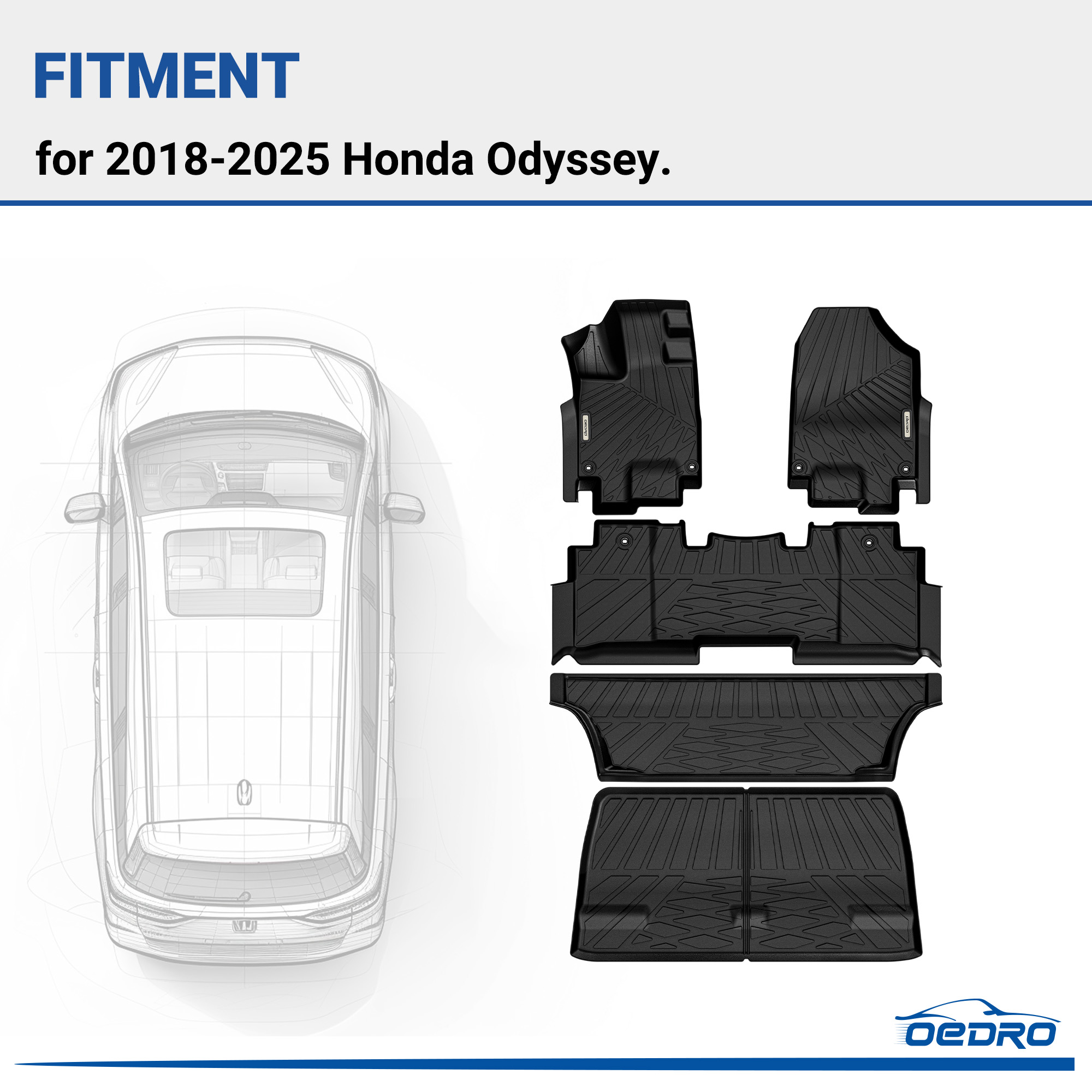 Side view of OEDRO All-Weather Floor Mats Liner for 2018-2025 Honda Odyssey: Precision-Fit TPE Liners for 1st, 2nd & 3rd Rows, Cargo Liner- Eco-Friendly, Odorless