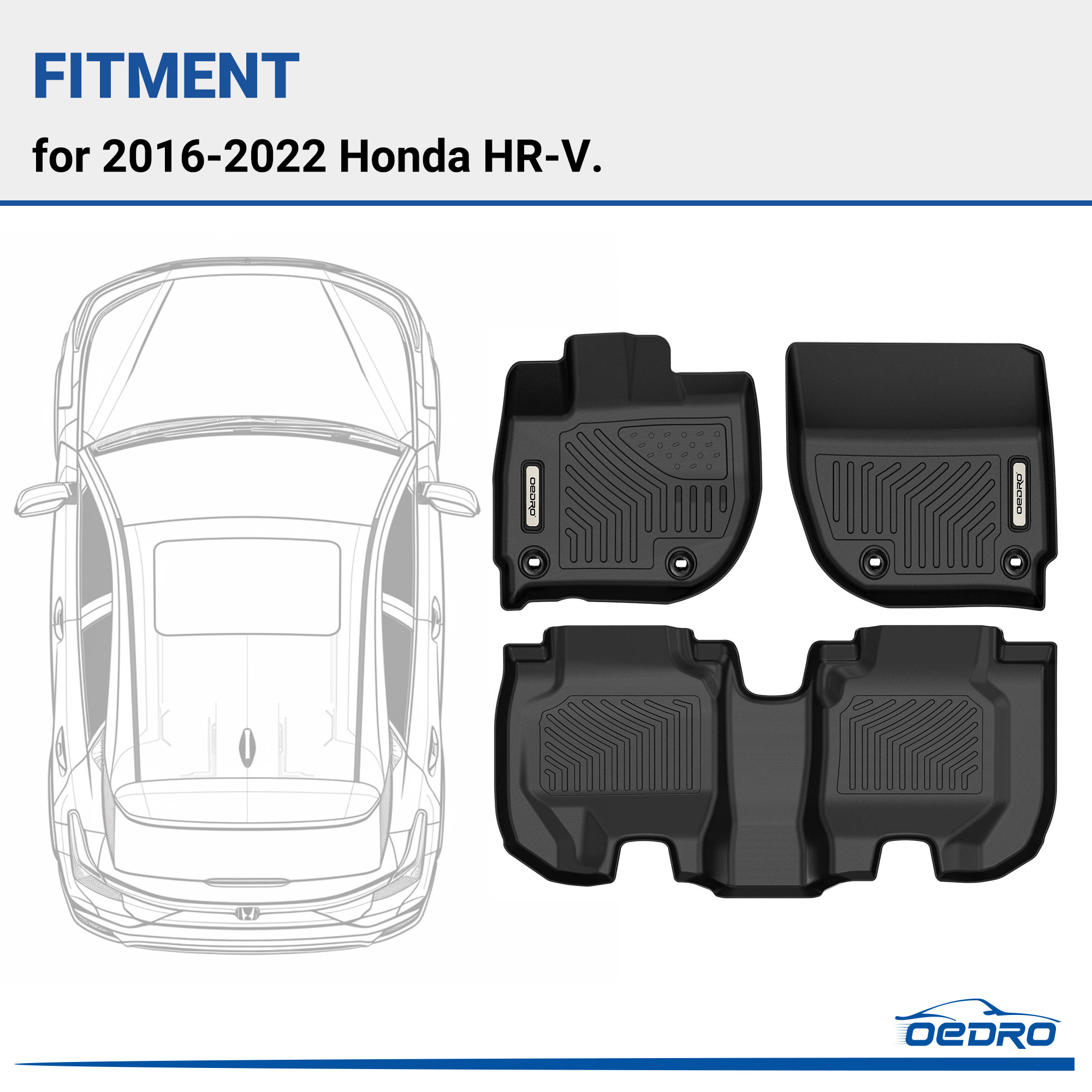 Side view of OEDRO Floor Mats for 2016-2022 Honda HR-V HRV, Black TPE All-Weather Guard Full Liner Set