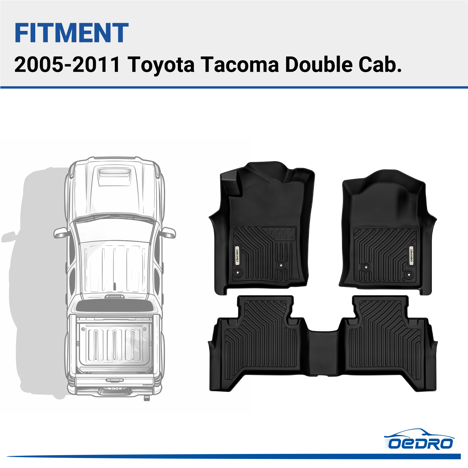 Side view of OEDRO Floor Mats for 2005-2011 Toyota Tacoma Double Cab, Custom Fit Front & 2nd Seat 2 Row Floor Liner Set