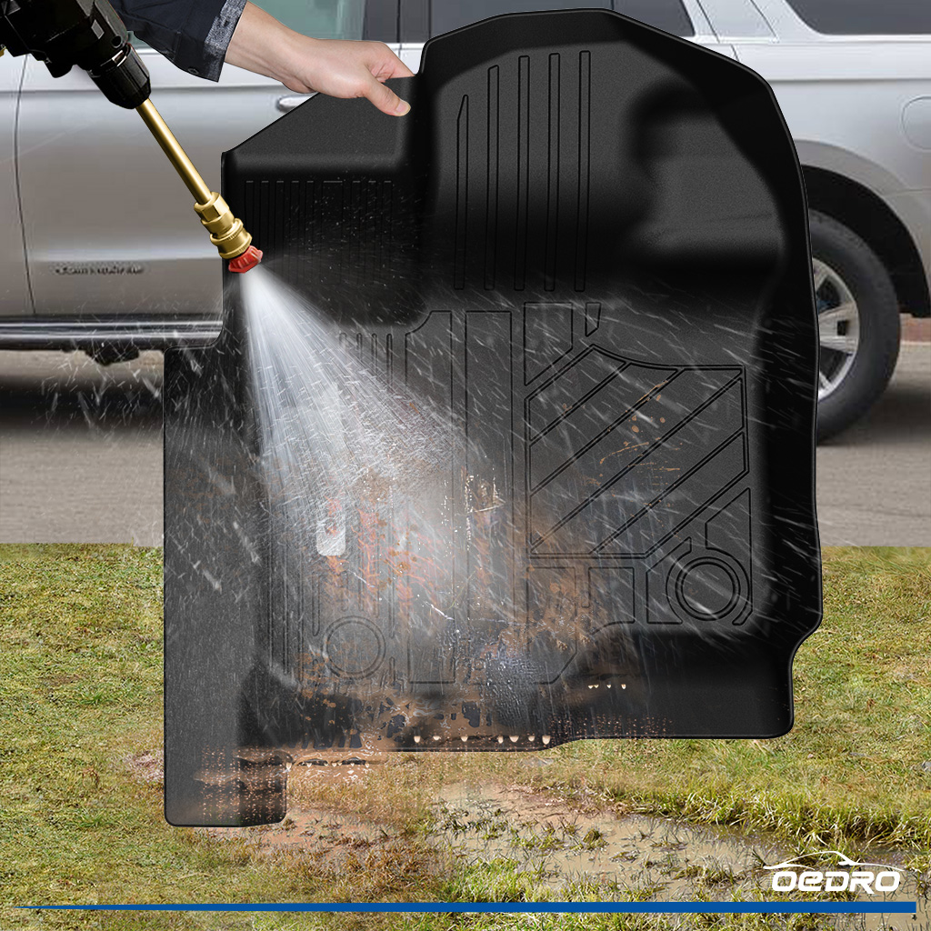 Side view of OEDRO Floor Mats for 2015-2026 Ford F150 SuperCrew Cab/ 2022-2026 F-150 Lightning SuperCrew Cab 1st & 2nd Front Row and Rear Floor Liner