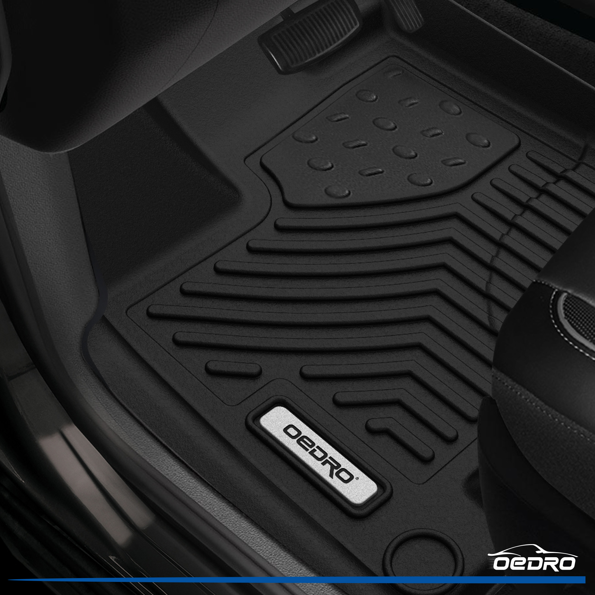 Side view of OEDRO Floor Mats for 2019-2025 Honda Passport, Black TPE All-Weather Guard Custom Fit Liner Set