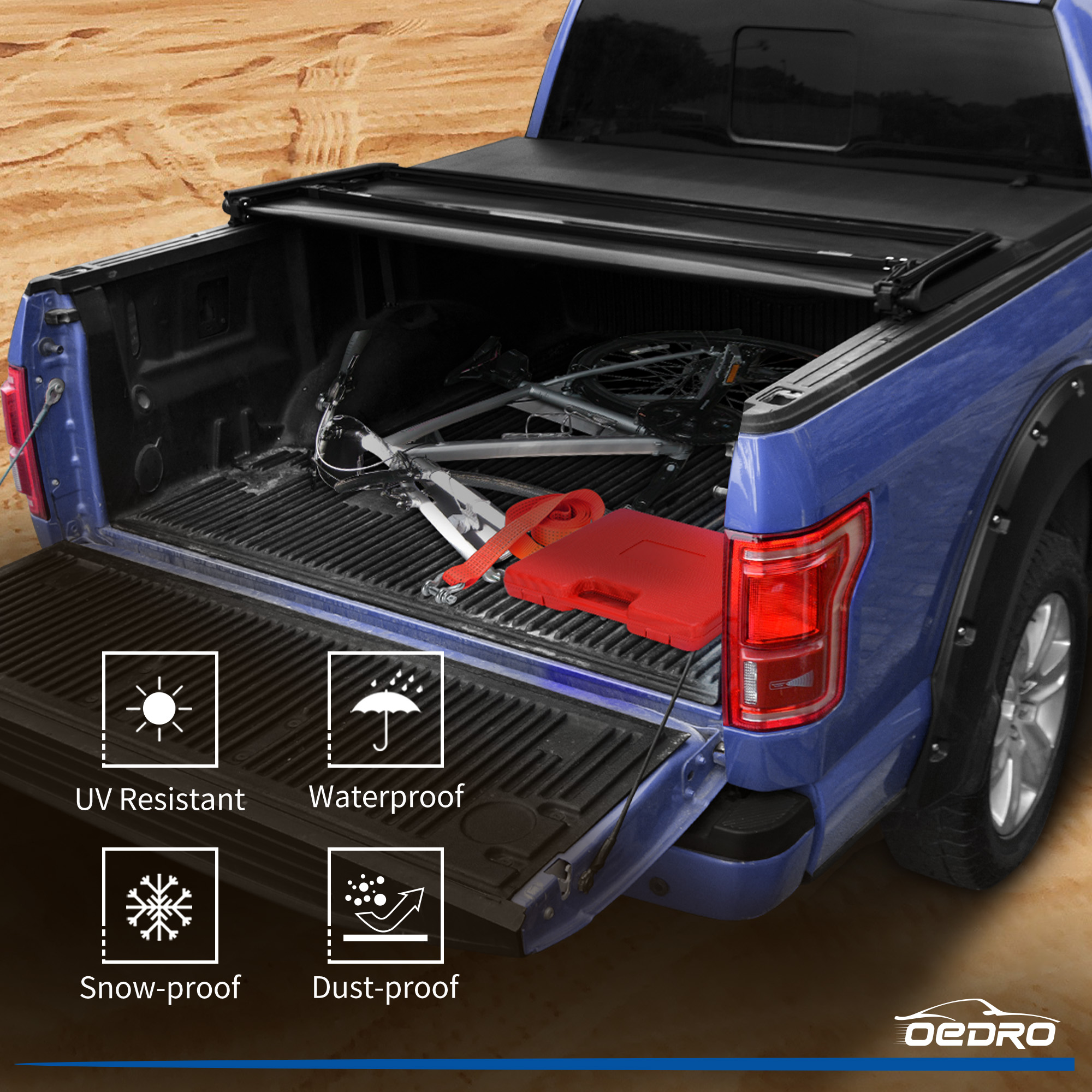 Side view of OEDRO 5ft Soft Tri-fold Tonneau Cover for 2005-2015 Toyota Tacoma