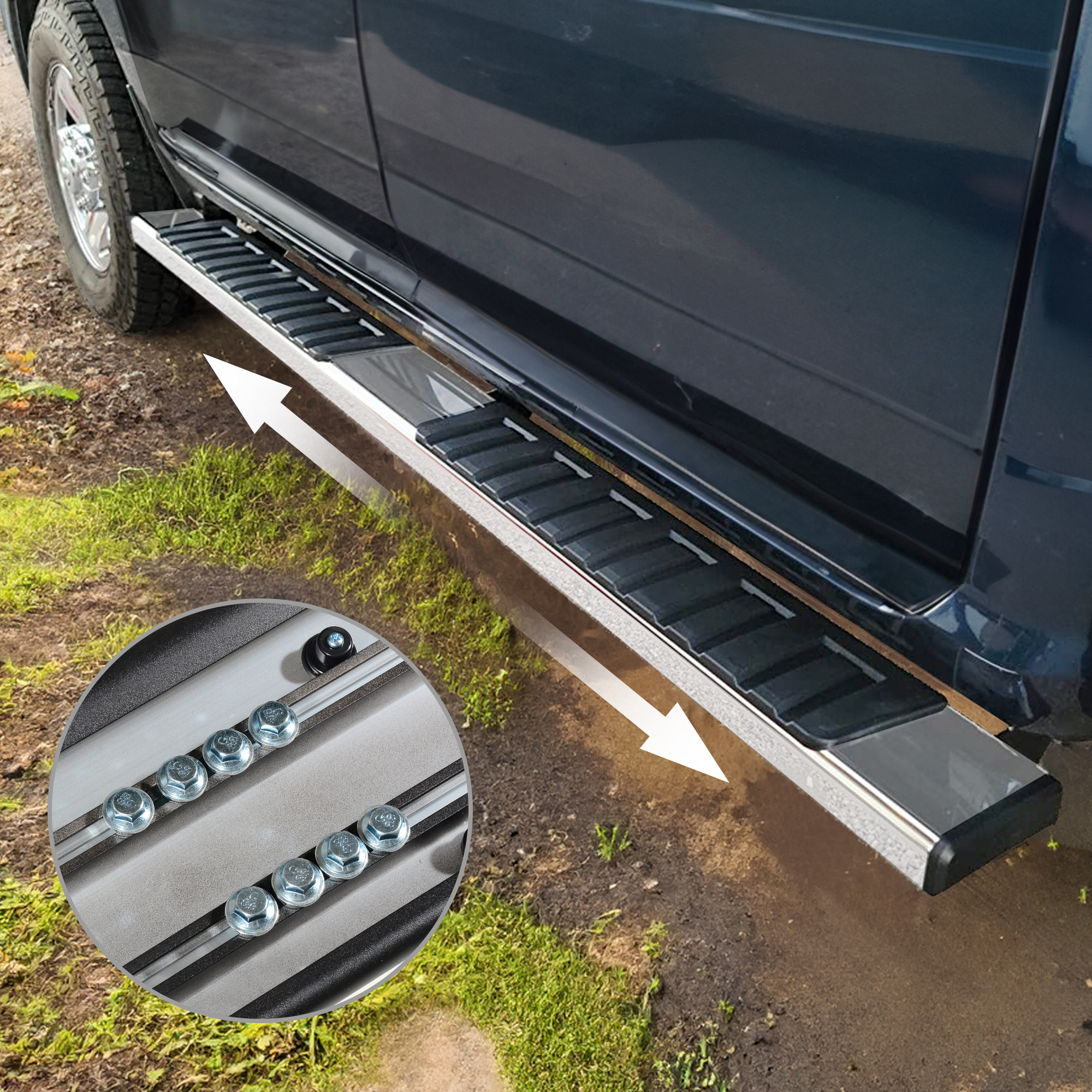 Side view of 6.5 inches Running Boards Compatible with 2015-2026 Ford F150 SuperCab, 2017-2026 Ford F250 F350 F450 F550 Super Cab Side Step Nerf Bar