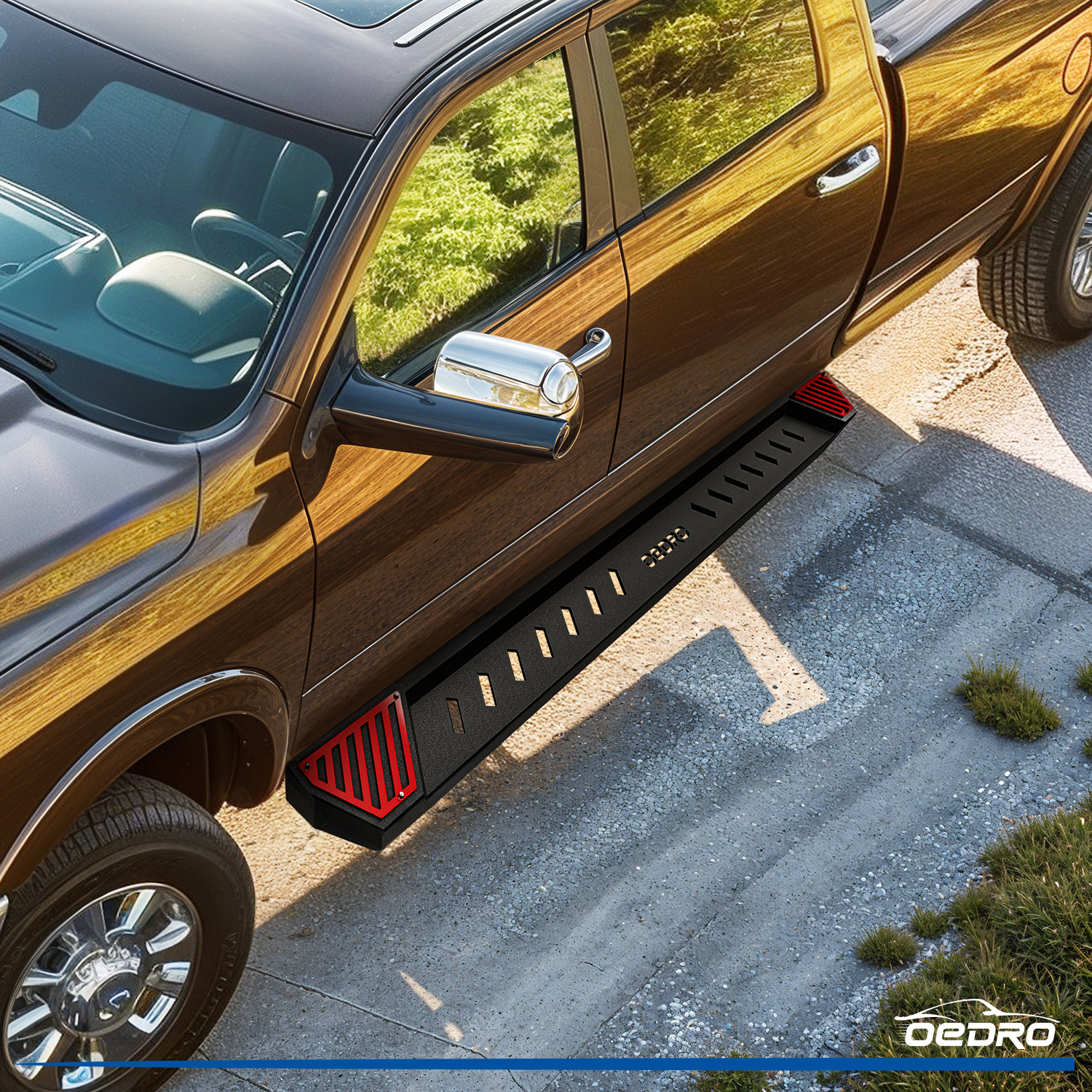 Side view of OEDRO® Running Boards for 2009-2018 Dodge Ram 1500 Crew Cab, 2010-2024 Ram 2500/3500, 2019-2024 Dodge Ram 1500 Classic Crew Cab(Excl. 2019-2023 New Bo